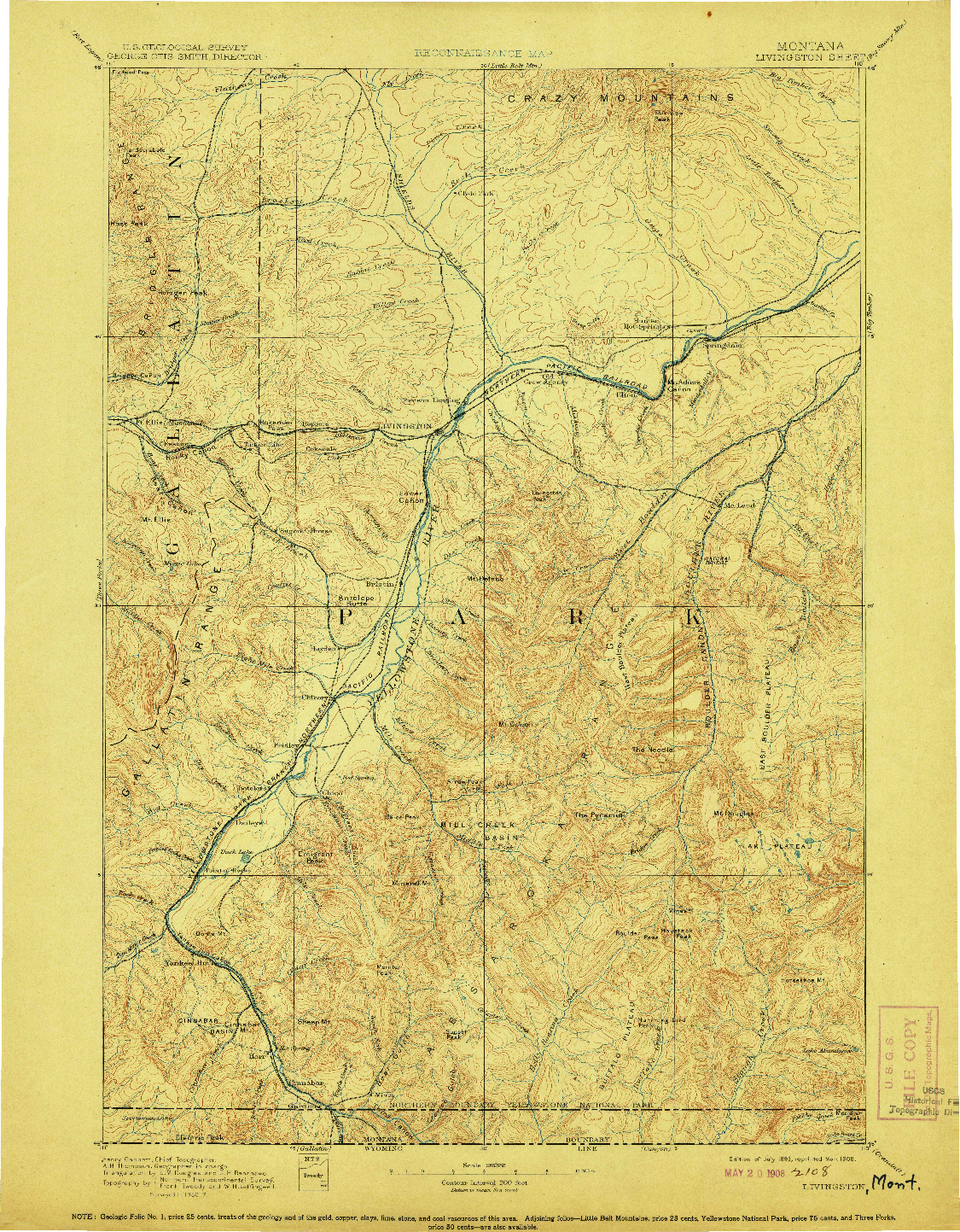 USGS 1:250000-SCALE QUADRANGLE FOR LIVINGSTON, MT 1893