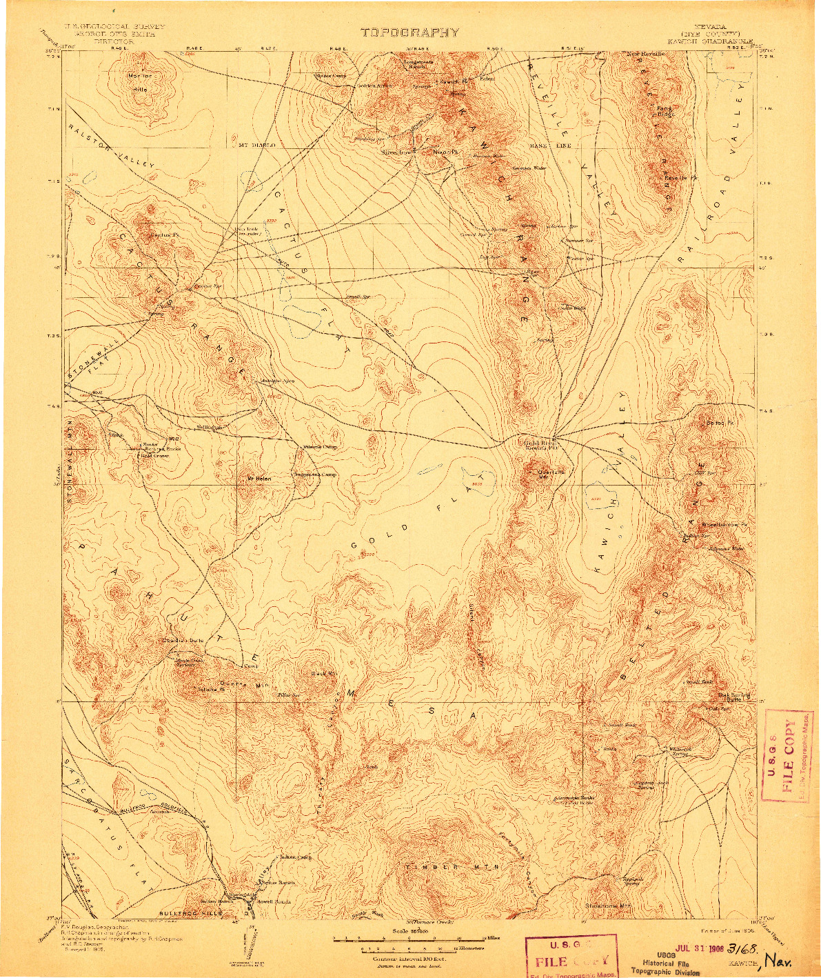 USGS 1:250000-SCALE QUADRANGLE FOR KAWICH, NV 1908