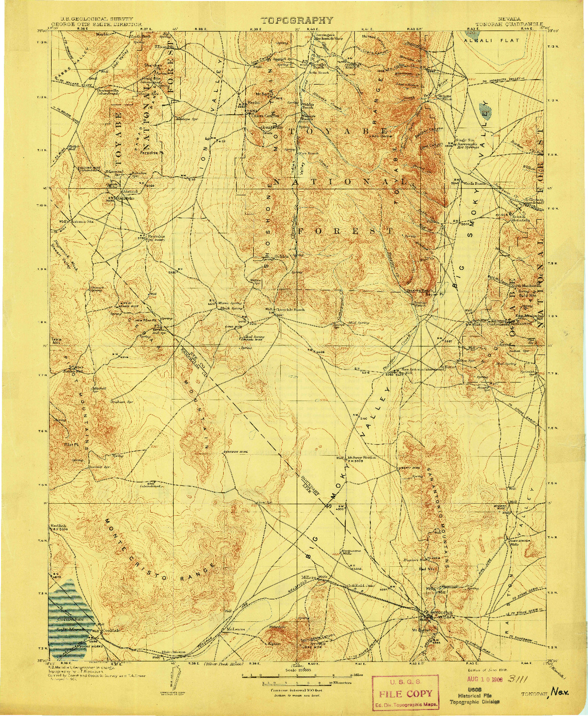 USGS 1:250000-SCALE QUADRANGLE FOR TONOPAH, NV 1908