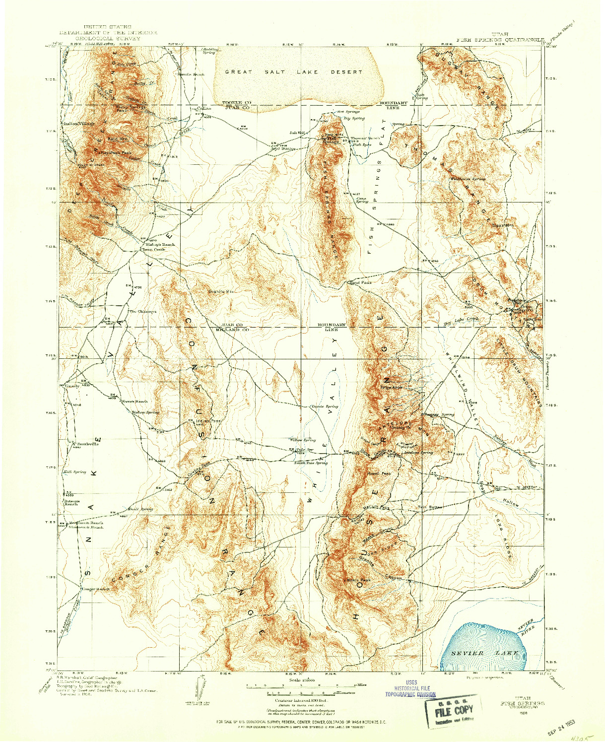 USGS 1:250000-SCALE QUADRANGLE FOR FISH SPRINGS, UT 1908