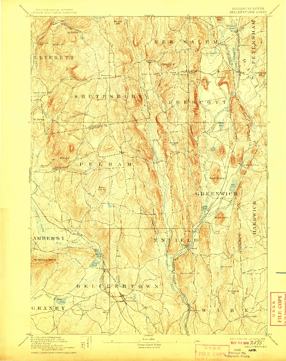 USGS 1:62500-SCALE QUADRANGLE FOR BELCHERTOWN, MA 1893