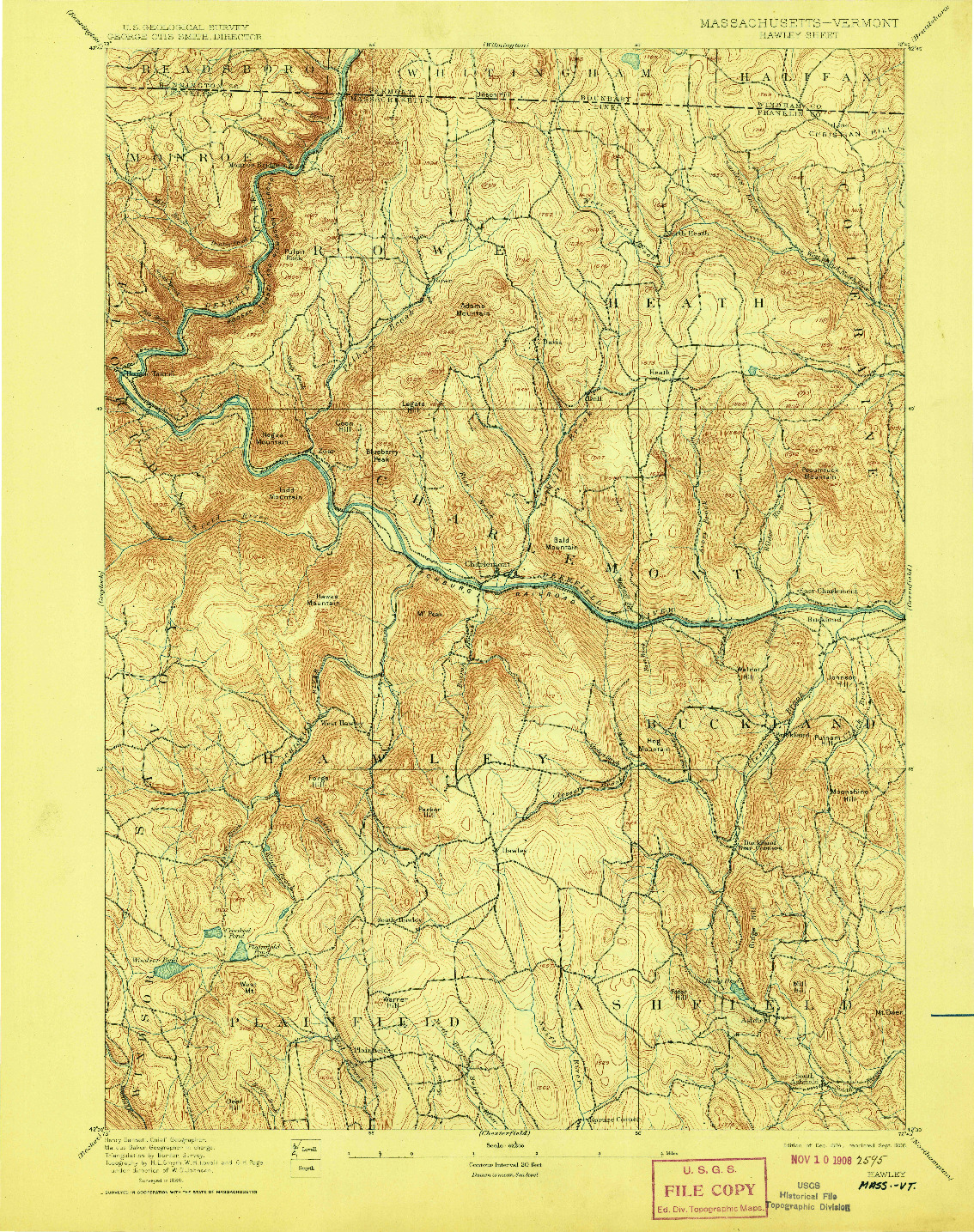 USGS 1:62500-SCALE QUADRANGLE FOR HAWLEY, MA 1894