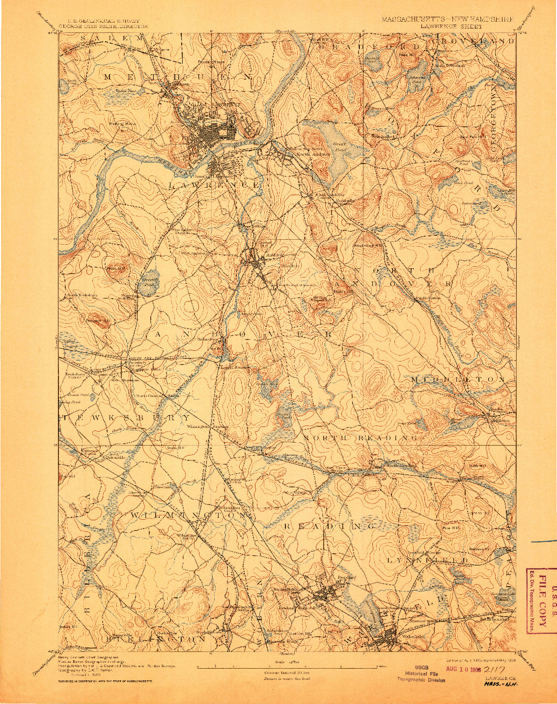 USGS 1:62500-SCALE QUADRANGLE FOR LAWRENCE, MA 1893