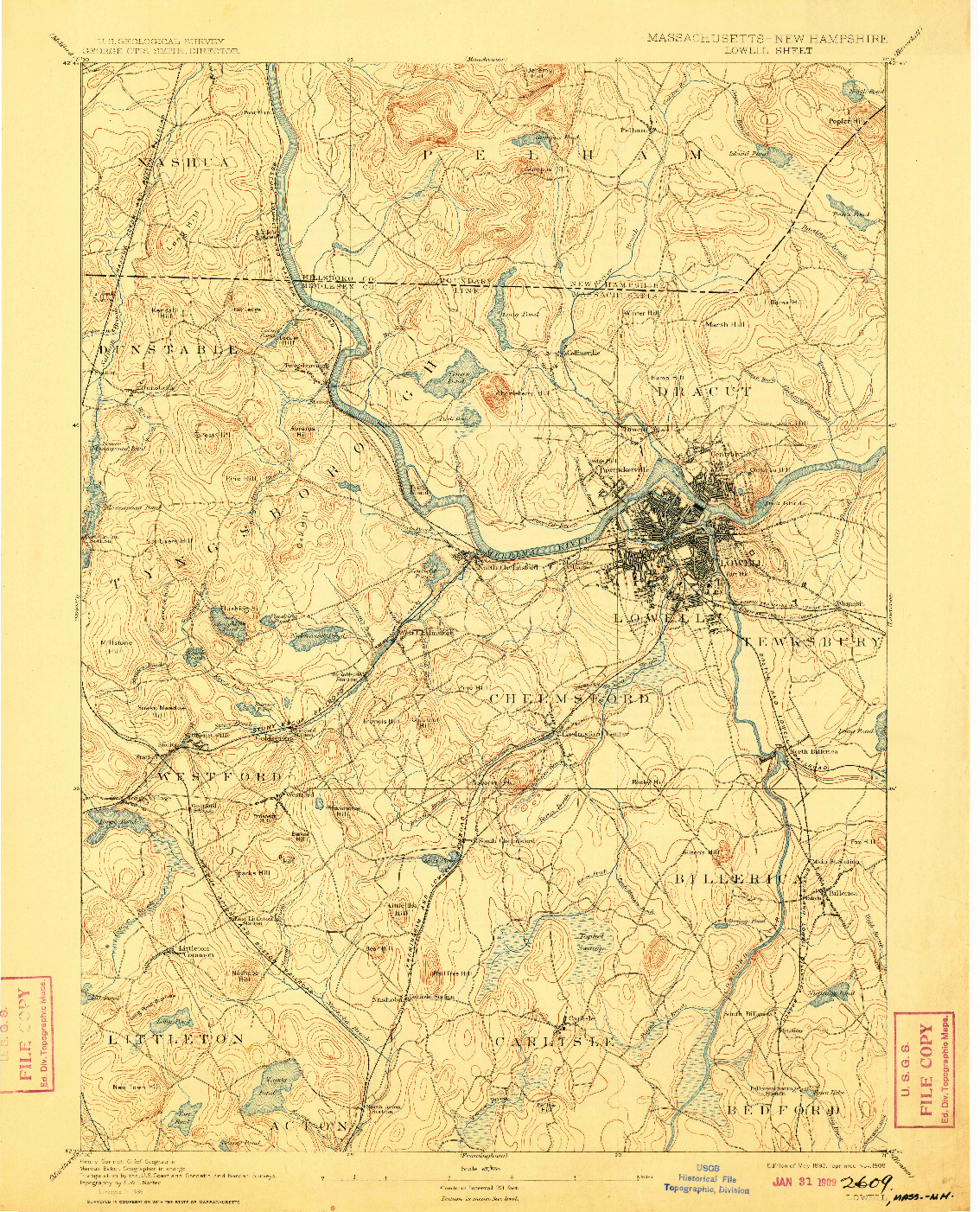 USGS 1:62500-SCALE QUADRANGLE FOR LOWELL, MA 1893