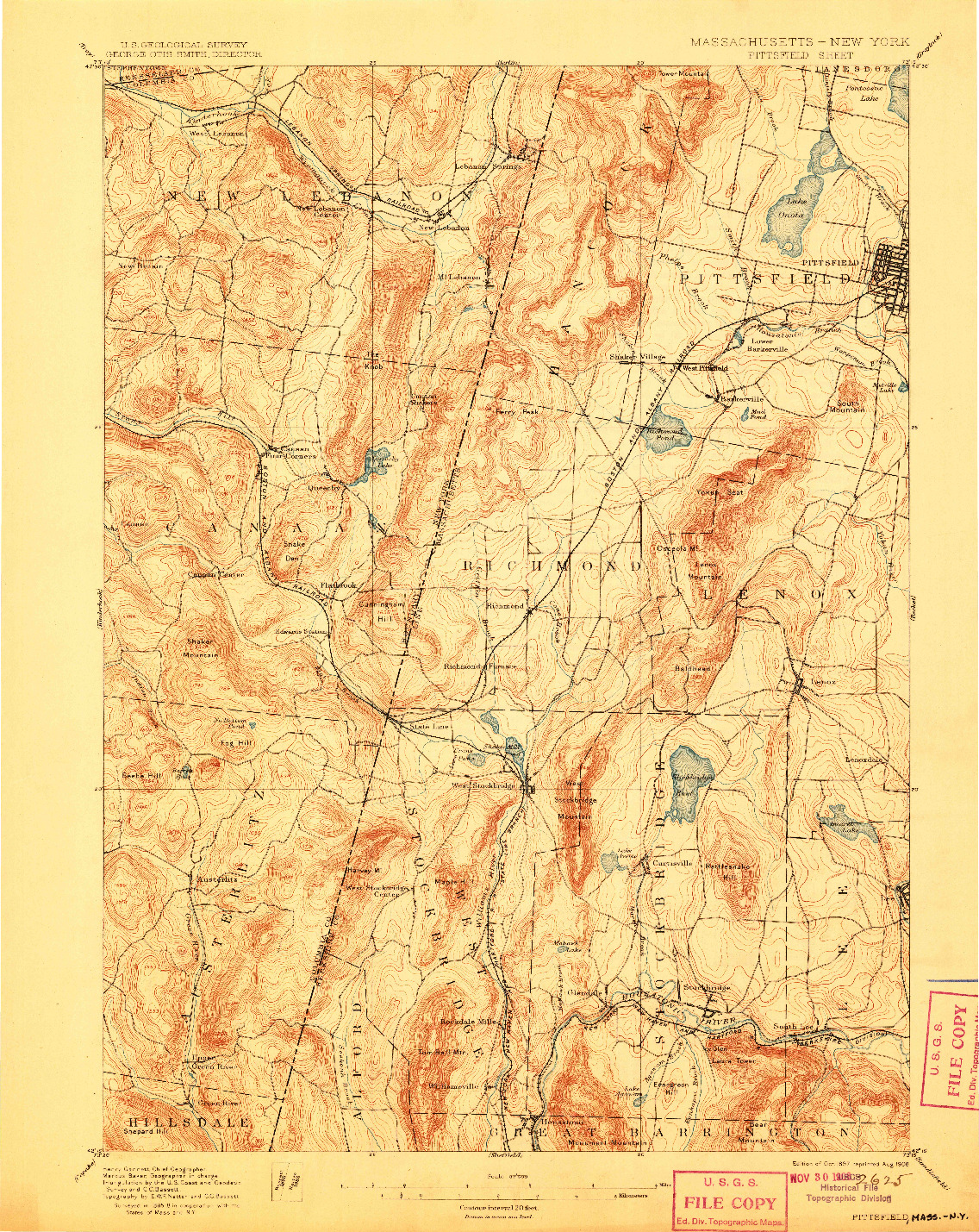 USGS 1:62500-SCALE QUADRANGLE FOR PITTSFIELD, MA 1897