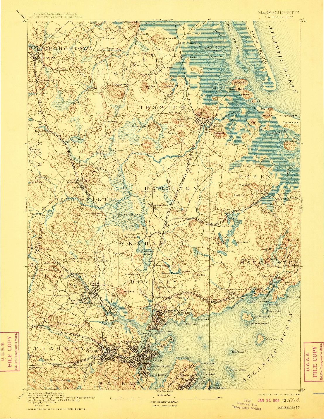 USGS 1:62500-SCALE QUADRANGLE FOR SALEM, MA 1893