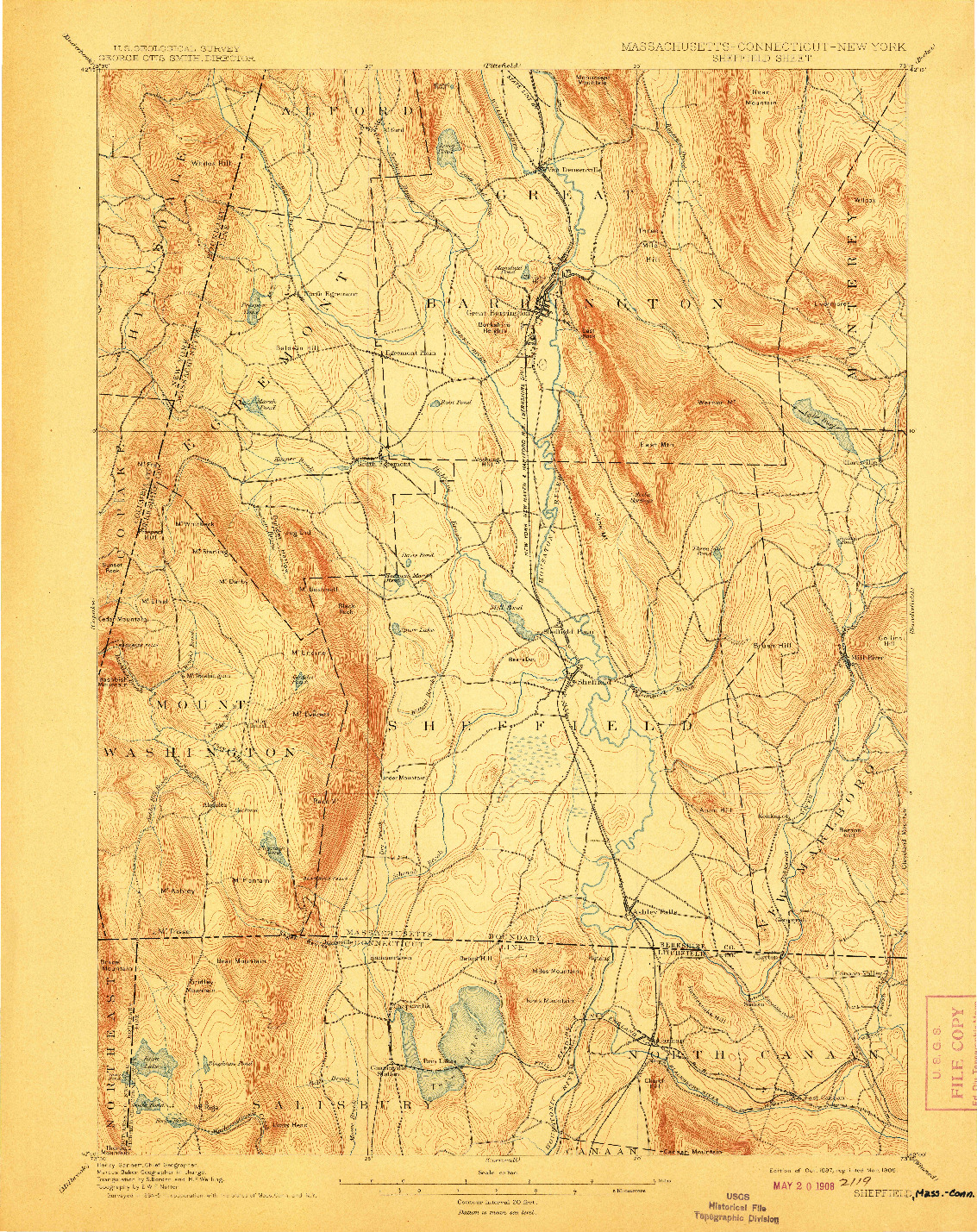 USGS 1:62500-SCALE QUADRANGLE FOR SHEFFIELD, MA 1897