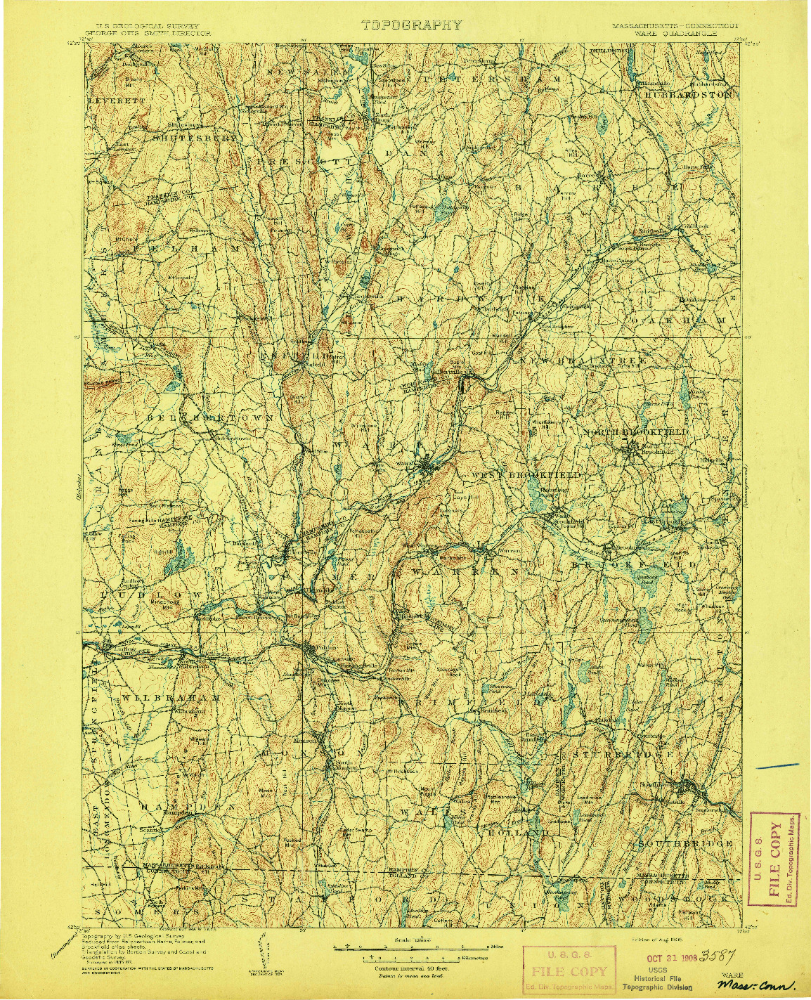 USGS 1:125000-SCALE QUADRANGLE FOR WARE, MA 1908