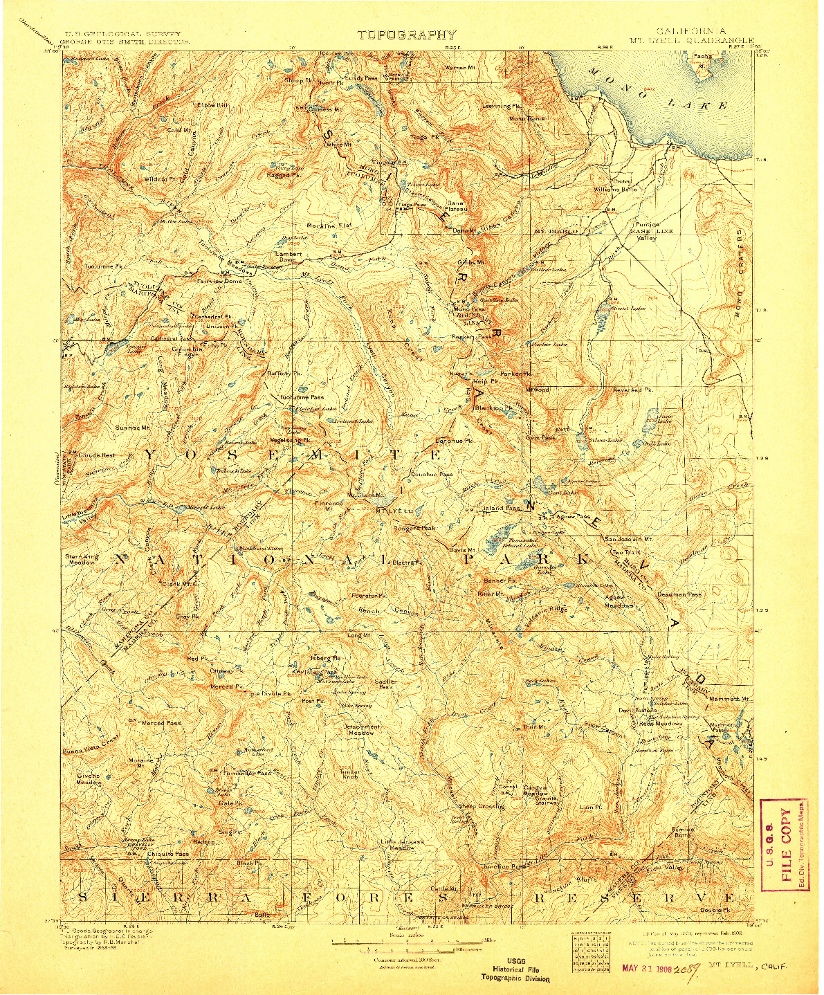 USGS 1:125000-SCALE QUADRANGLE FOR MT. LYELL, CA 1901