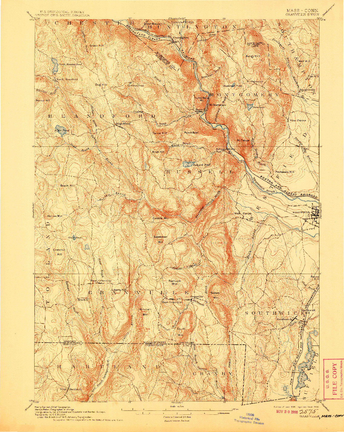 USGS 1:62500-SCALE QUADRANGLE FOR GRANVILLE, MA 1895