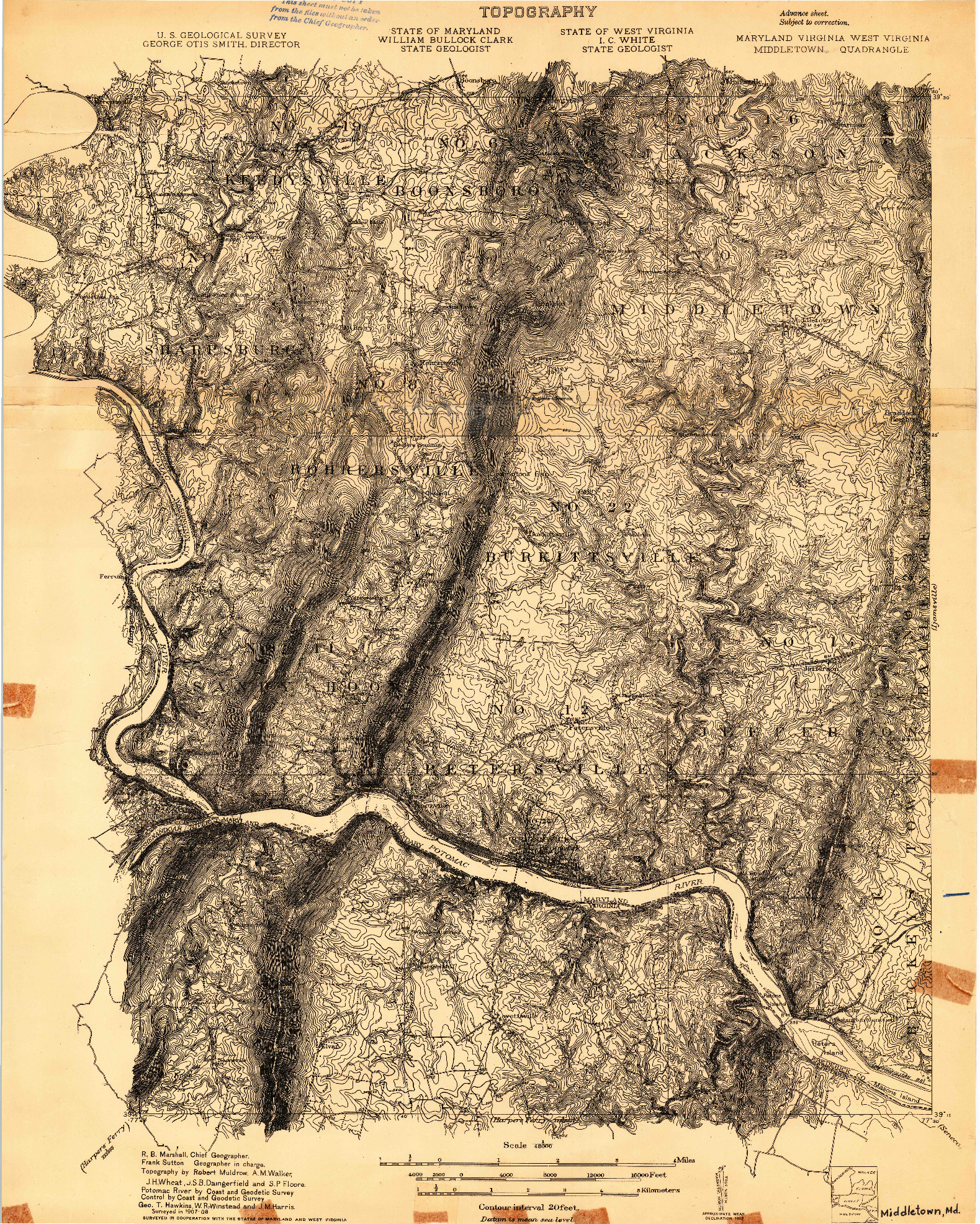 USGS 1:48000-SCALE QUADRANGLE FOR MIDDLETOWN, MD 1908