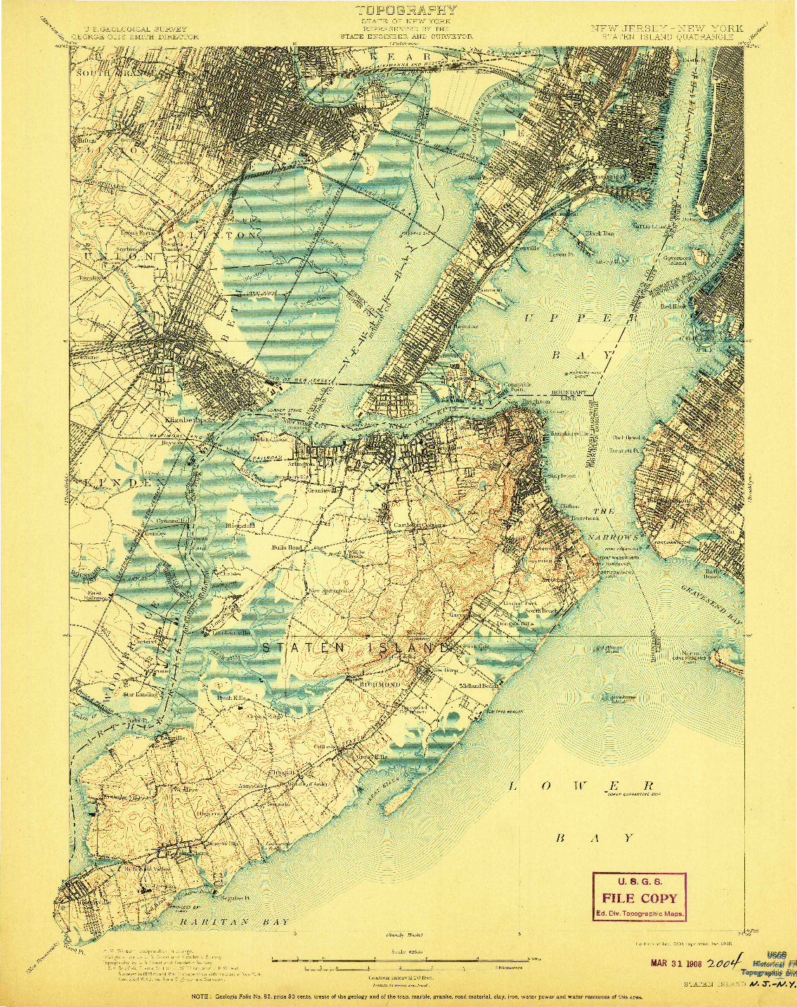 USGS 1:62500-SCALE QUADRANGLE FOR STATEN ISLAND, NJ 1900