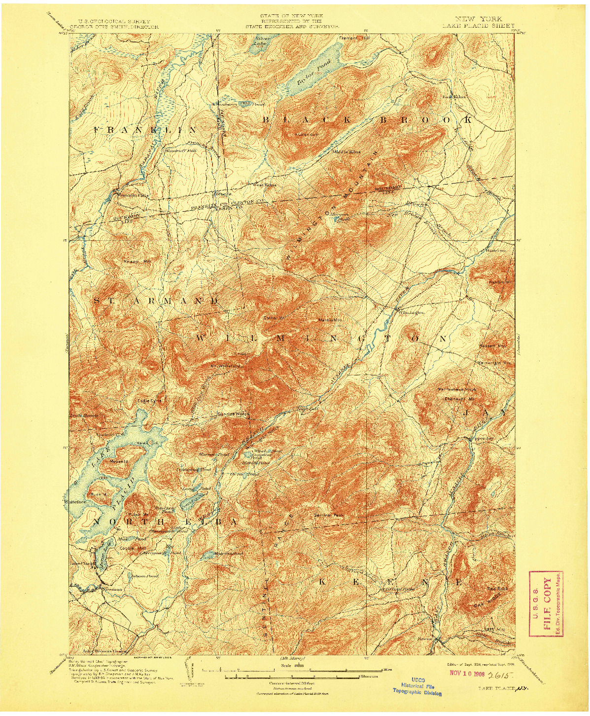 USGS 1:62500-SCALE QUADRANGLE FOR LAKE PLACID, NY 1898