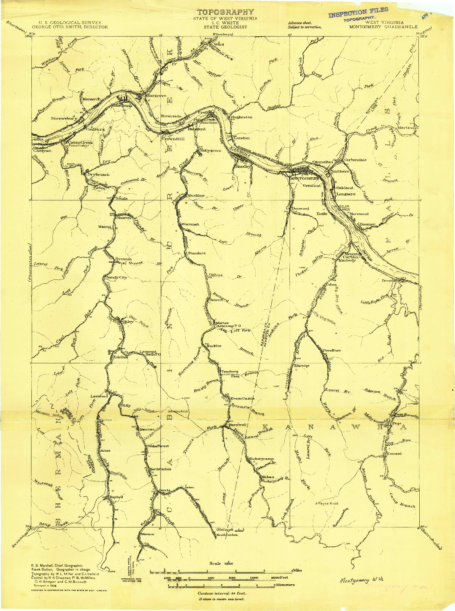 USGS 1:48000-SCALE QUADRANGLE FOR MONTGOMERY, WV 1908