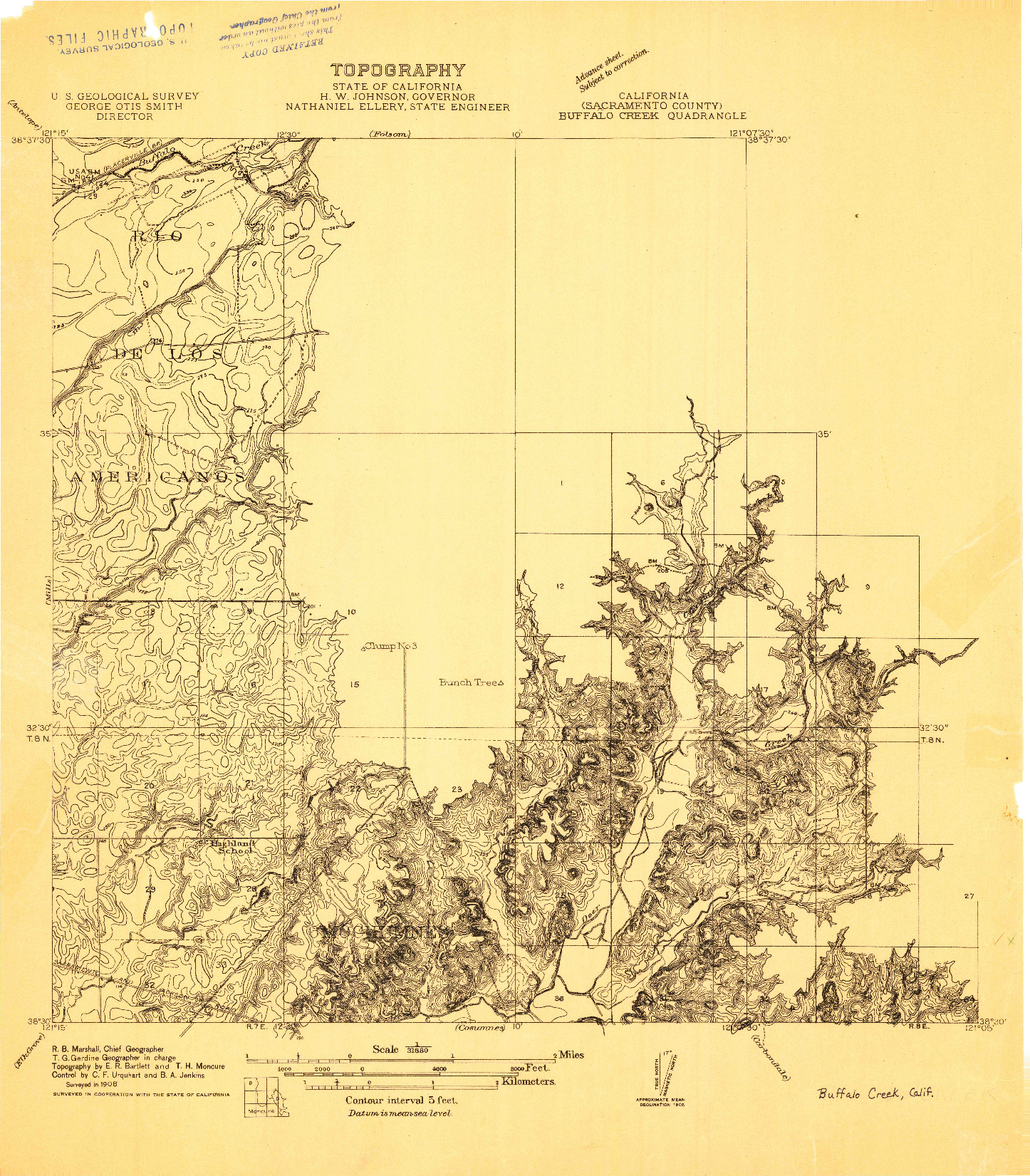 USGS 1:31680-SCALE QUADRANGLE FOR BUFFALO CREEK, CA 1908