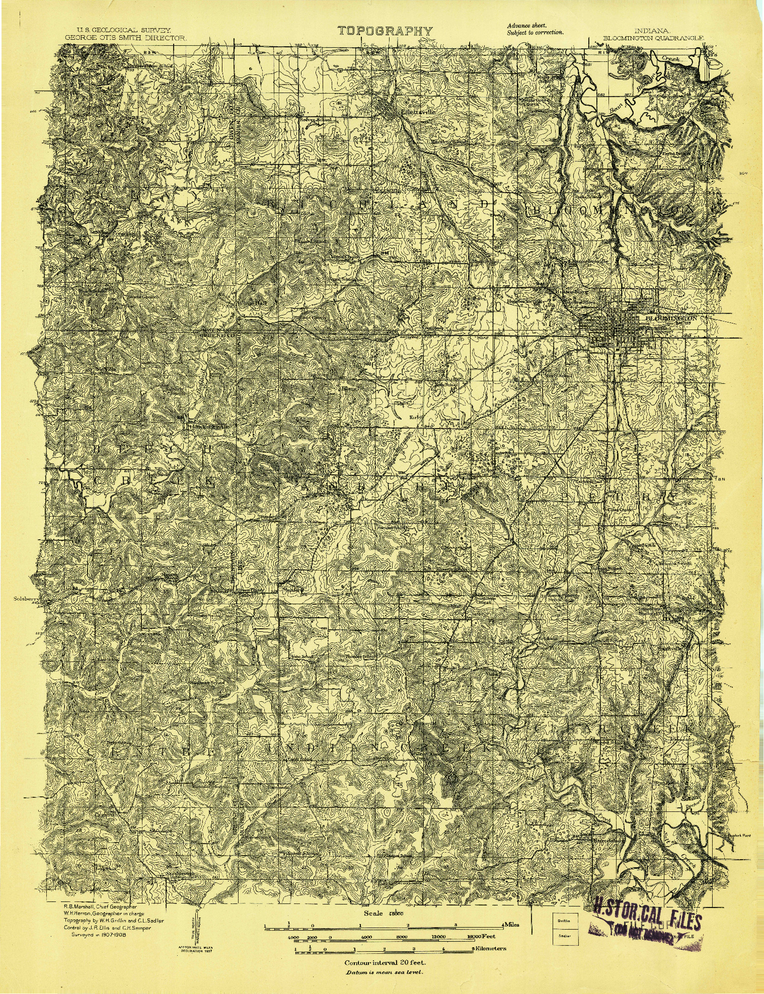 USGS 1:48000-SCALE QUADRANGLE FOR BLOOMINGTON, IN 1908