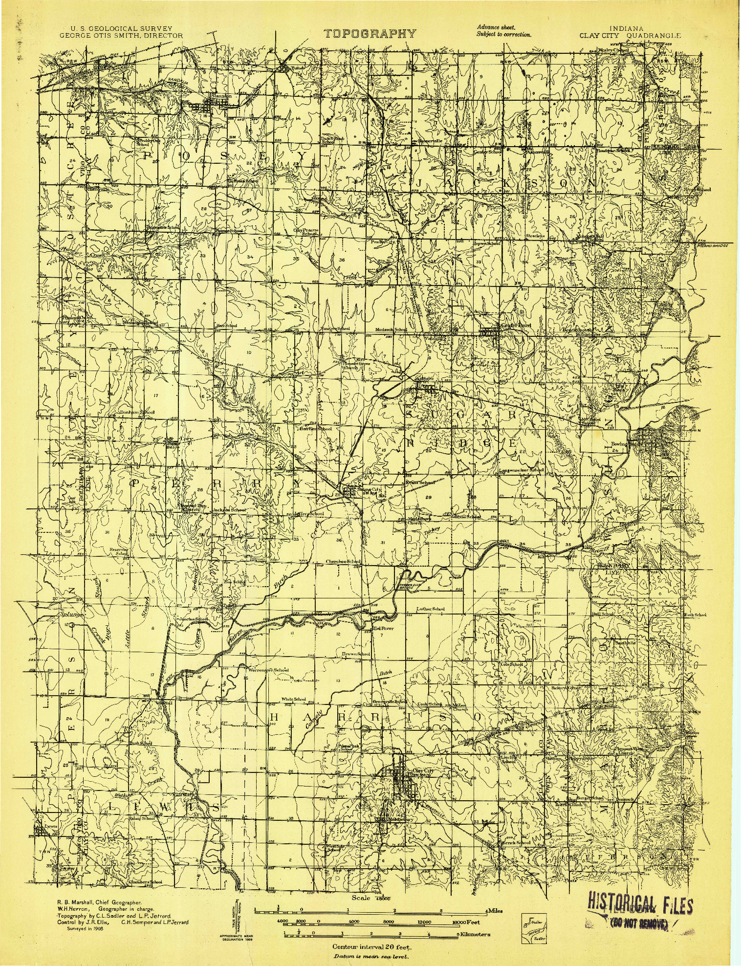 USGS 1:48000-SCALE QUADRANGLE FOR CLAY CITY, IN 1908