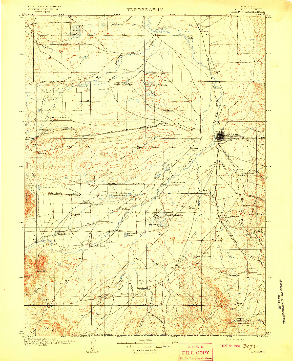 USGS 1:125000-SCALE QUADRANGLE FOR LARAMIE, WY 1908
