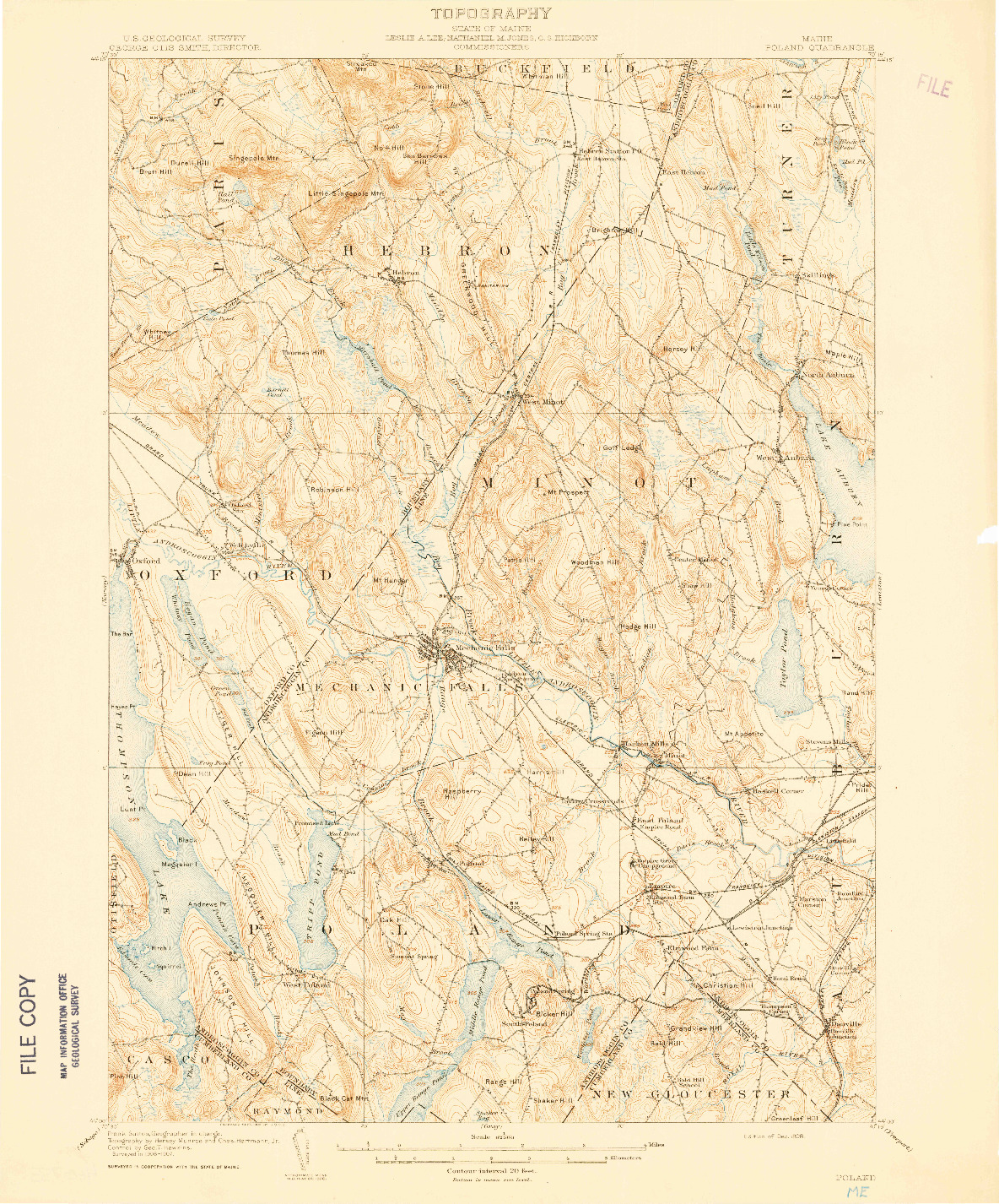 USGS 1:62500-SCALE QUADRANGLE FOR POLAND, ME 1908