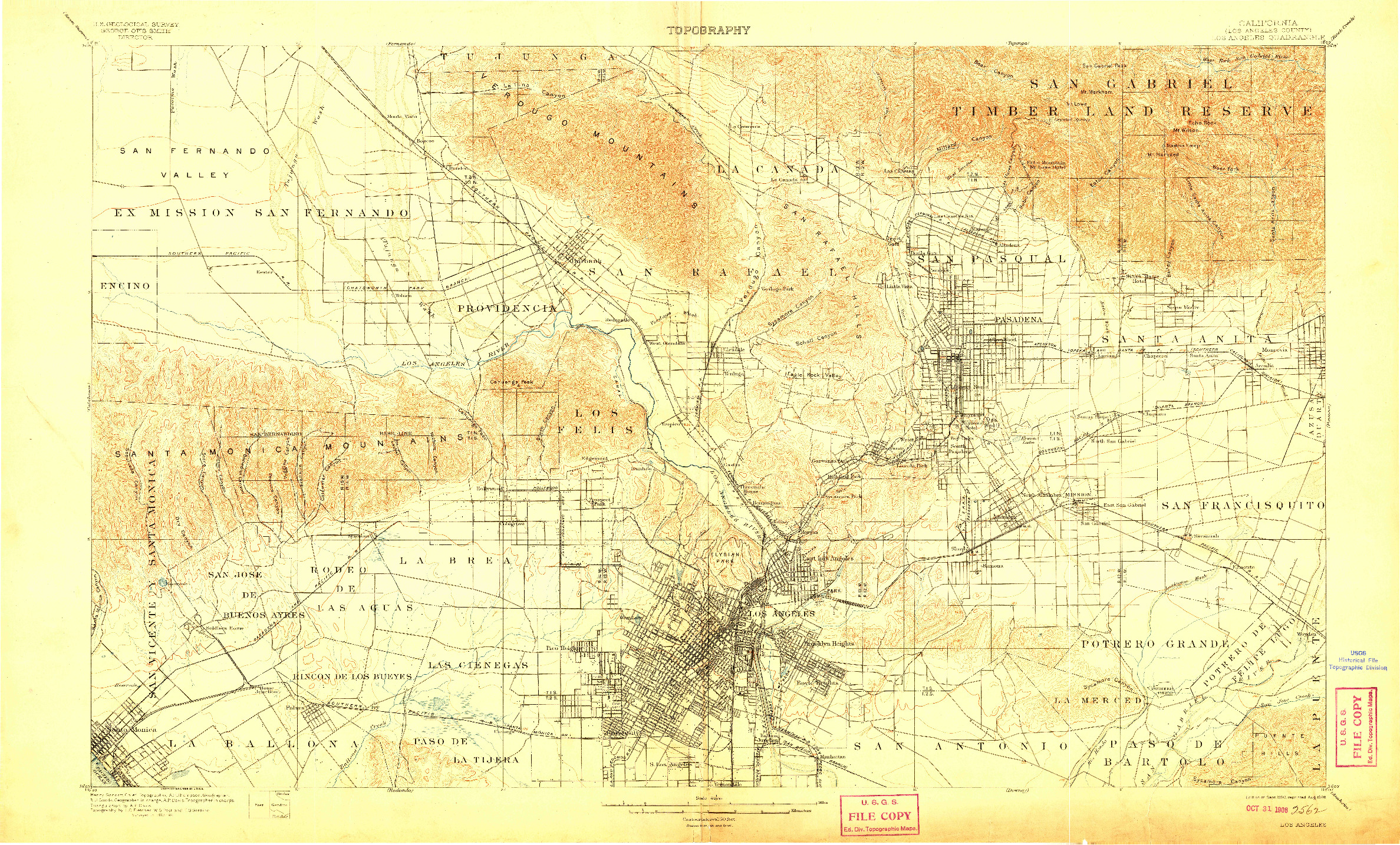 USGS 1:62500-SCALE QUADRANGLE FOR LOS ANGELES, CA 1900