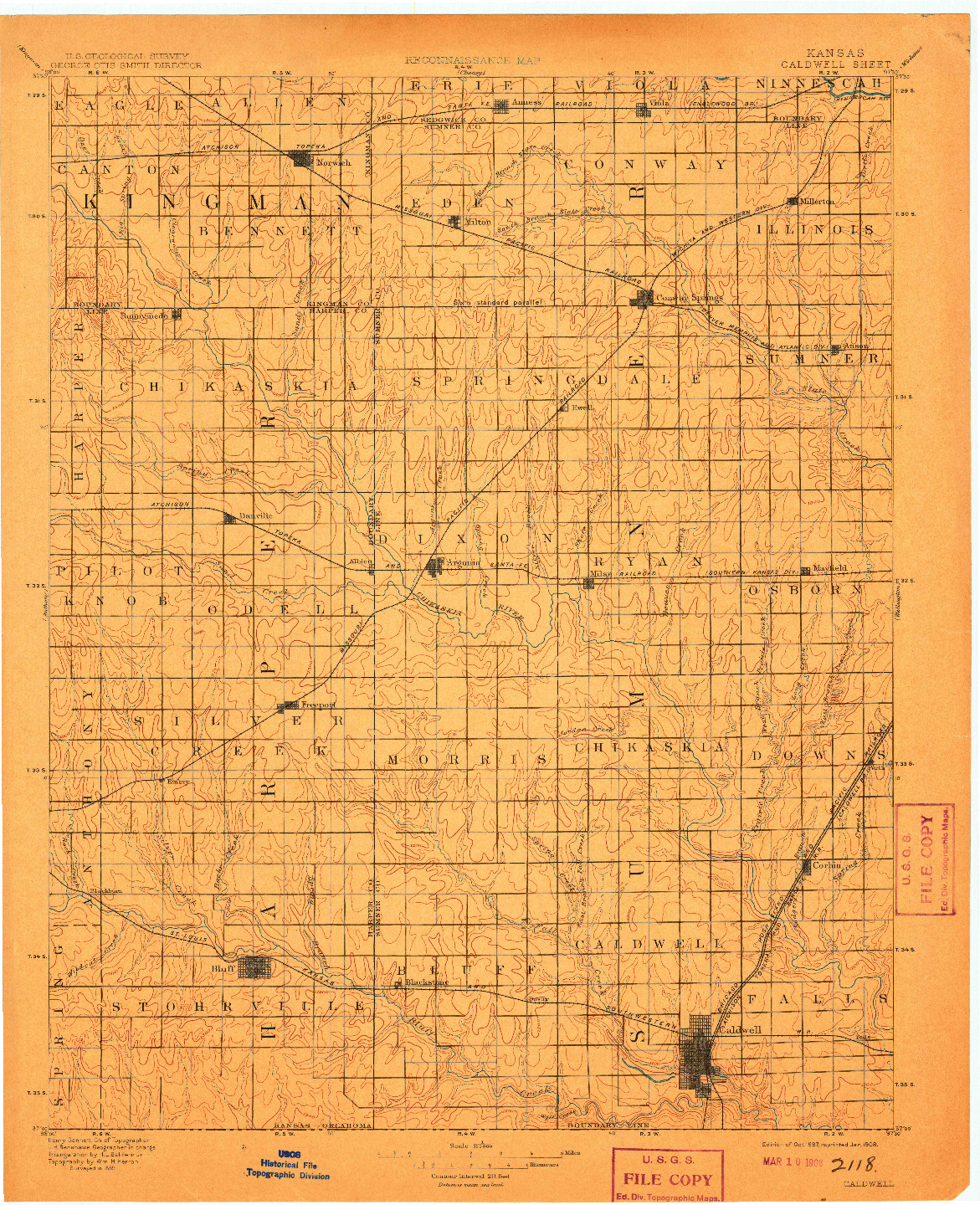 USGS 1:125000-SCALE QUADRANGLE FOR CALDWELL, KS 1897