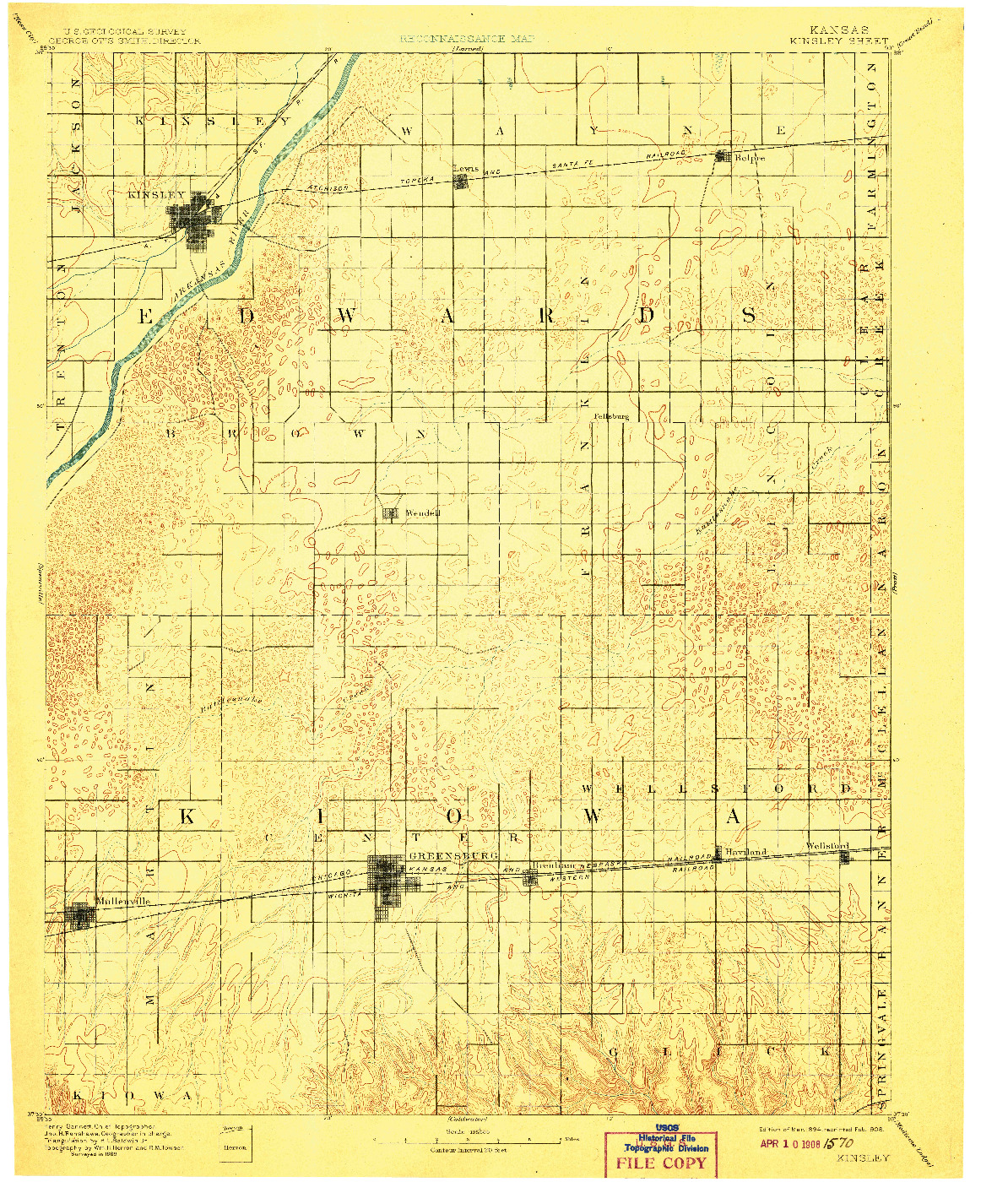 USGS 1:125000-SCALE QUADRANGLE FOR KINSLEY, KS 1894