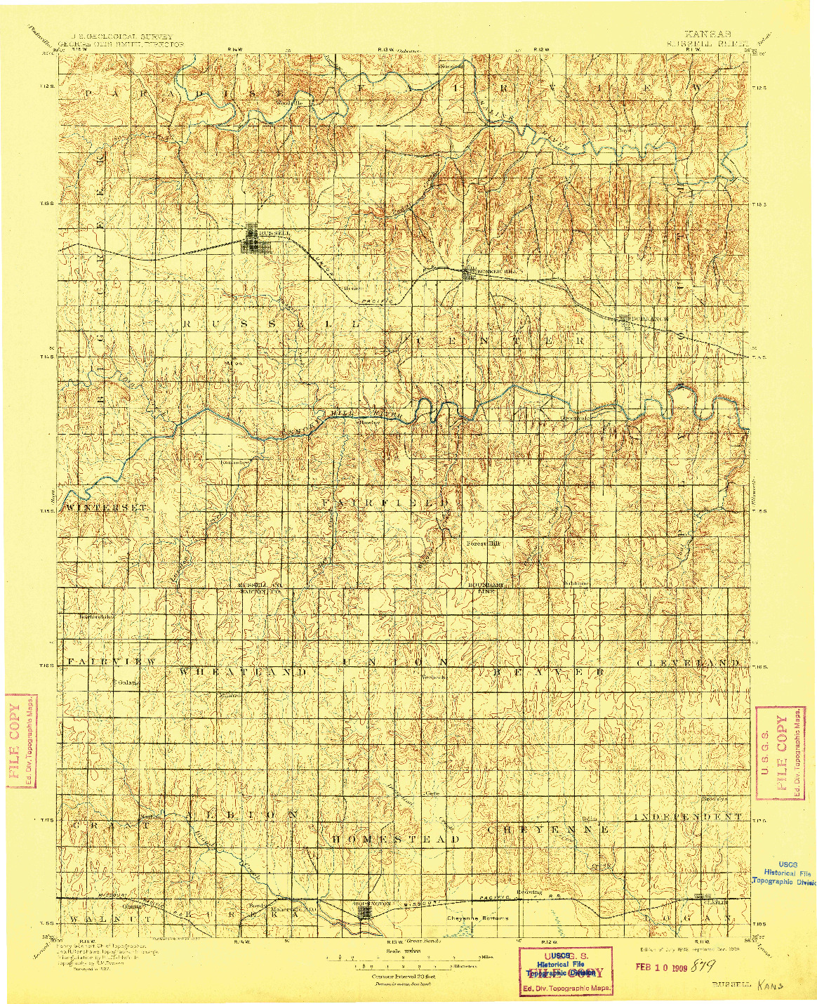 USGS 1:125000-SCALE QUADRANGLE FOR RUSSELL, KS 1896