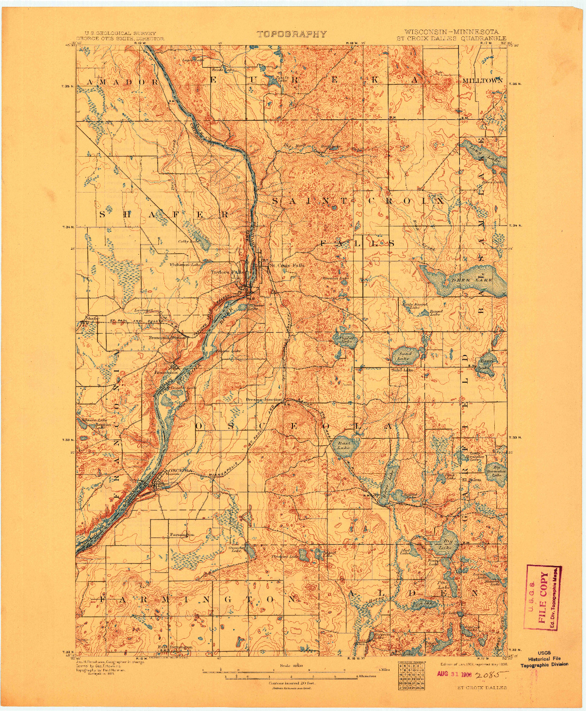 USGS 1:62500-SCALE QUADRANGLE FOR ST CROIX DALLES, WI 1901