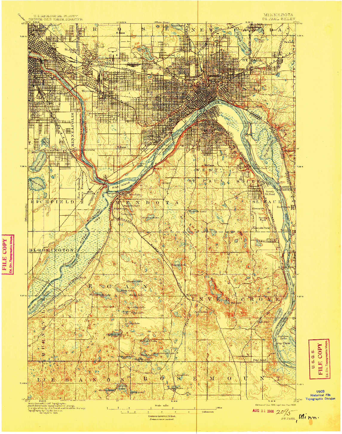 USGS 1:62500-SCALE QUADRANGLE FOR ST. PAUL, MN 1896