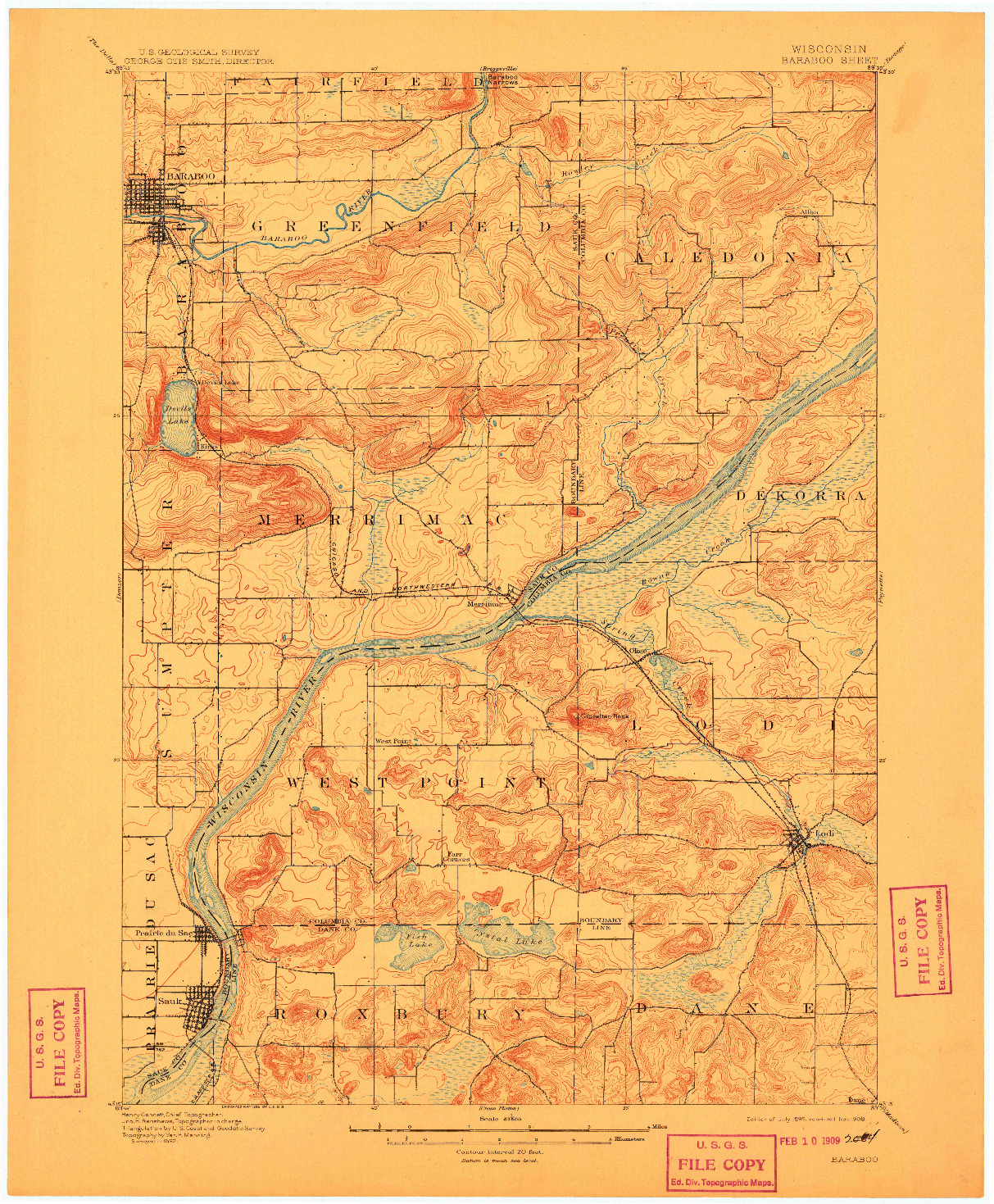 USGS 1:62500-SCALE QUADRANGLE FOR BARABOO, WI 1895