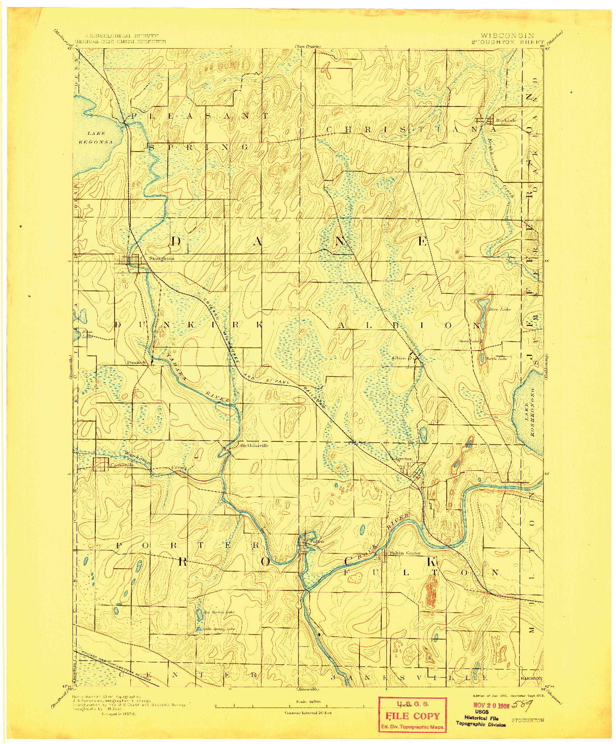USGS 1:62500-SCALE QUADRANGLE FOR STOUGHTON, WI 1890
