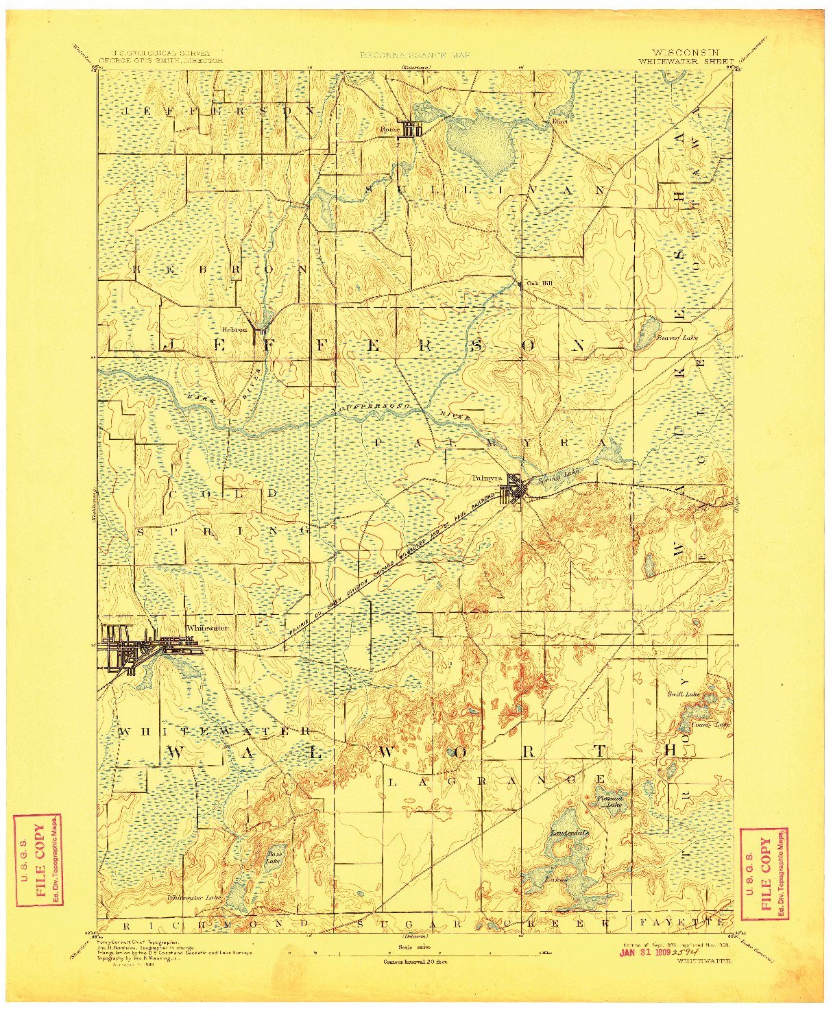 USGS 1:62500-SCALE QUADRANGLE FOR WHITEWATER, WI 1893