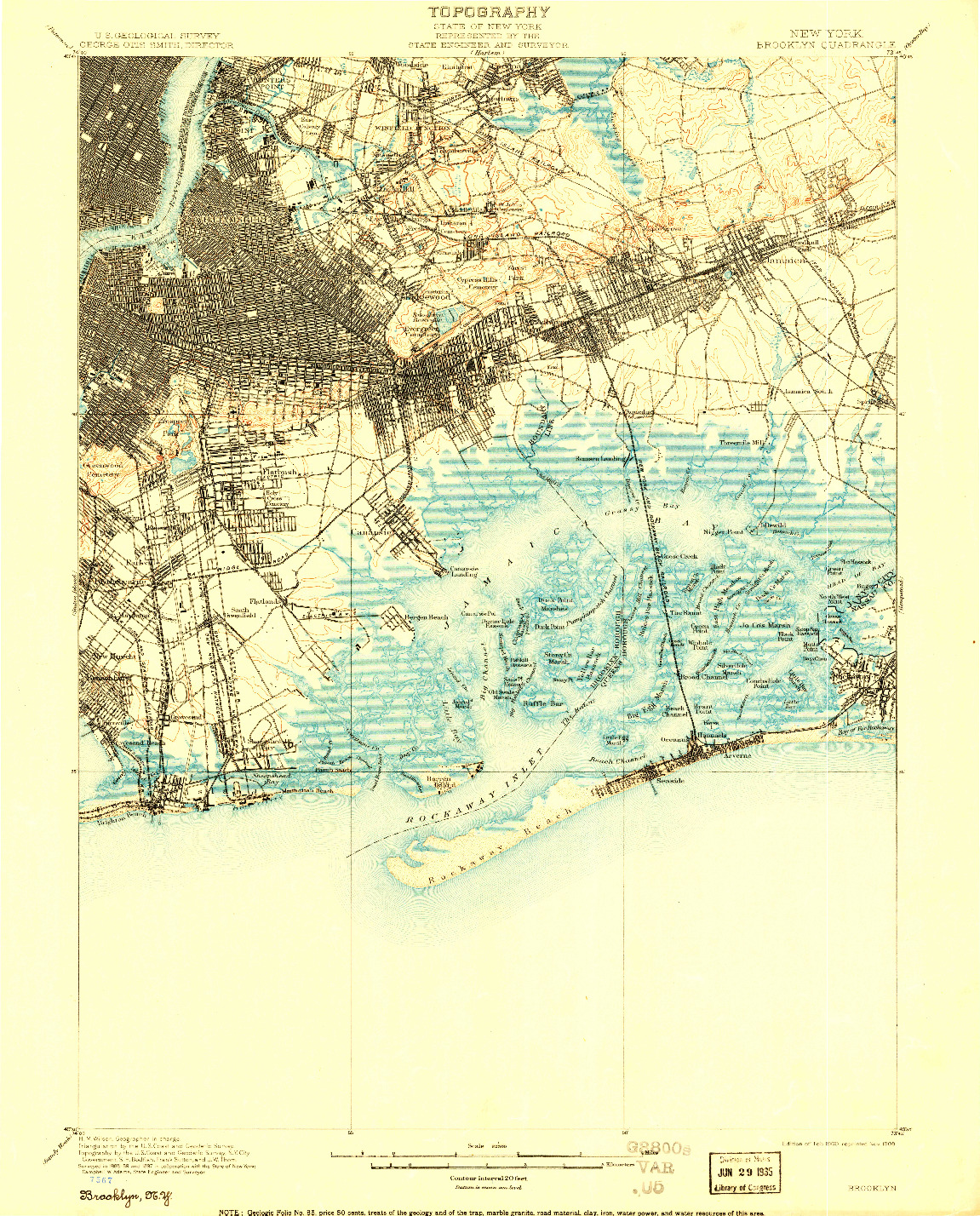 USGS 1:62500-SCALE QUADRANGLE FOR BROOKLYN, NY 1900