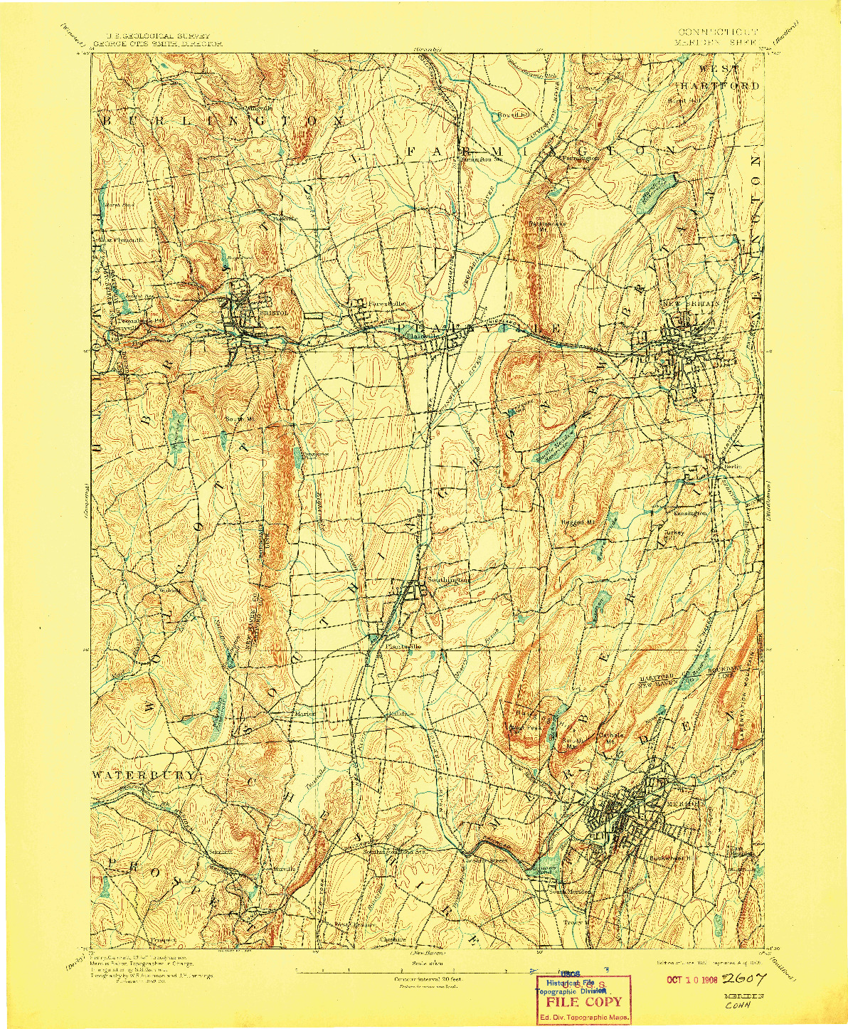 USGS 1:62500-SCALE QUADRANGLE FOR MERIDEN, CT 1893