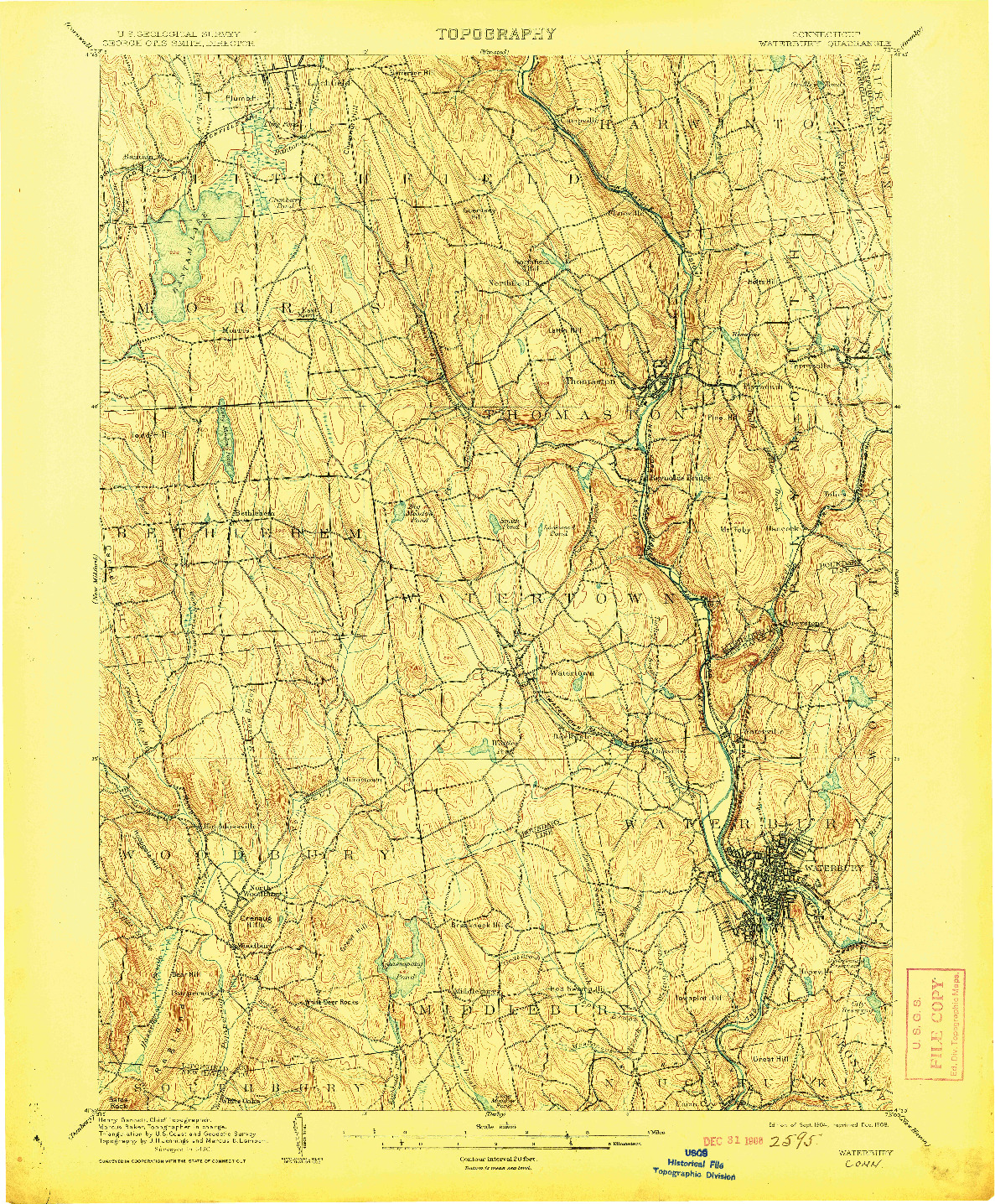 USGS 1:62500-SCALE QUADRANGLE FOR WATERBURY, CT 1904