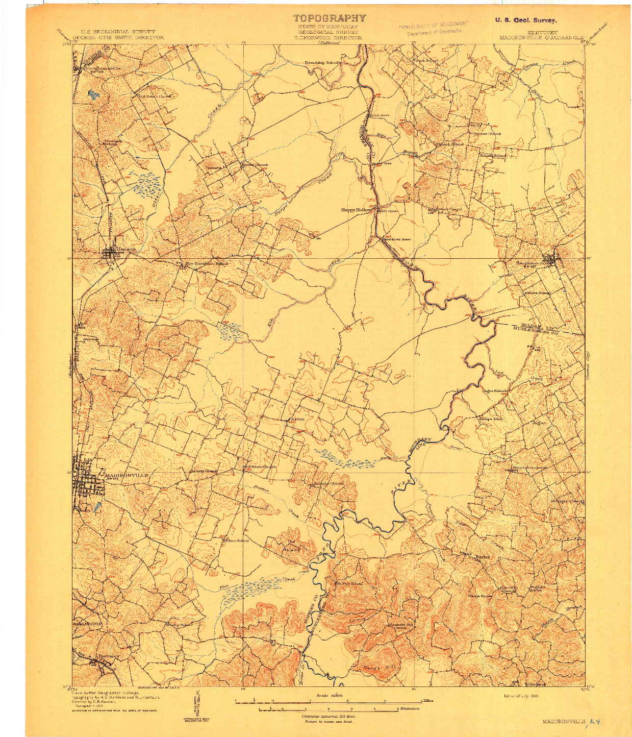 USGS 1:62500-SCALE QUADRANGLE FOR MADISONVILLE, KY 1909