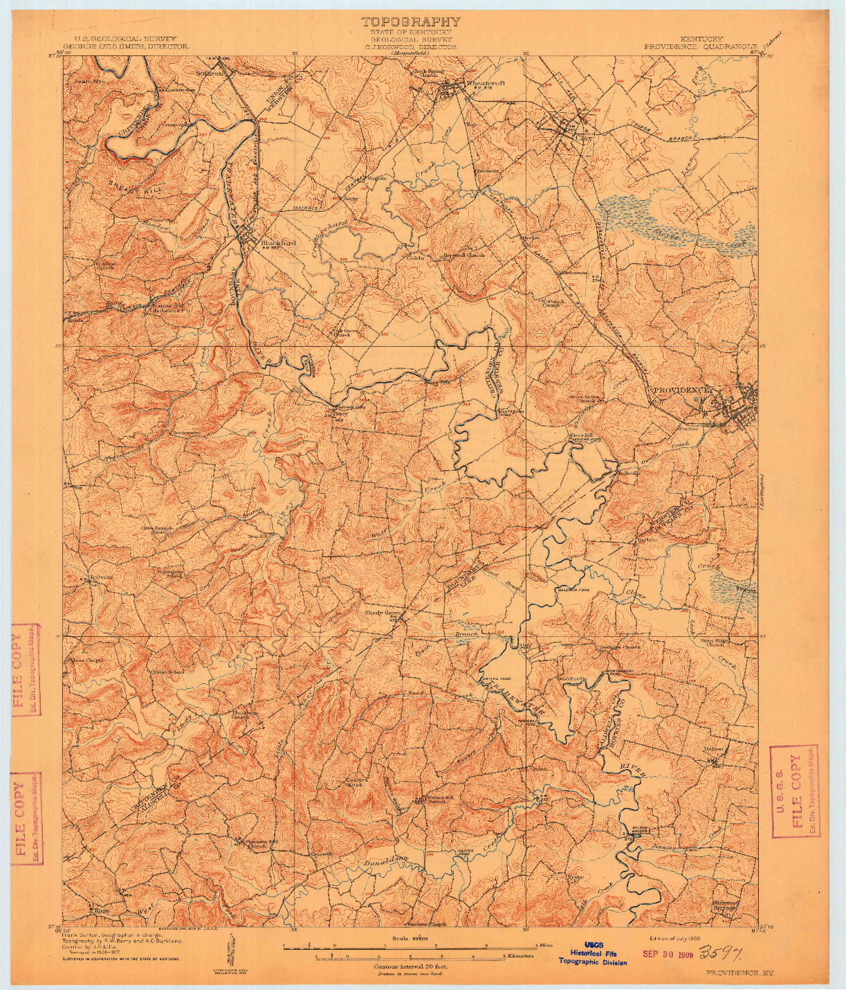 USGS 1:62500-SCALE QUADRANGLE FOR PROVIDENCE, KY 1909