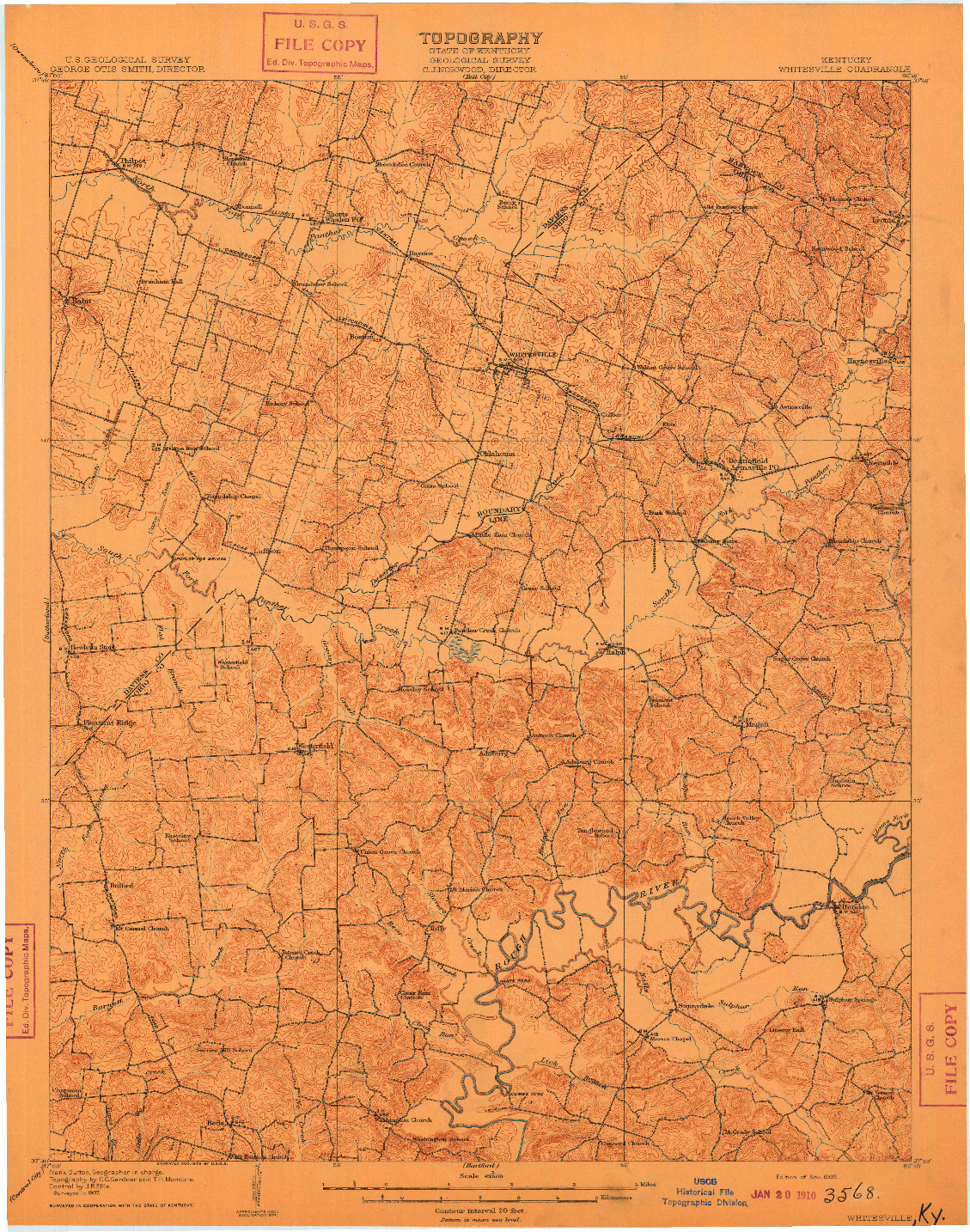 USGS 1:62500-SCALE QUADRANGLE FOR WHITESVILLE, KY 1909