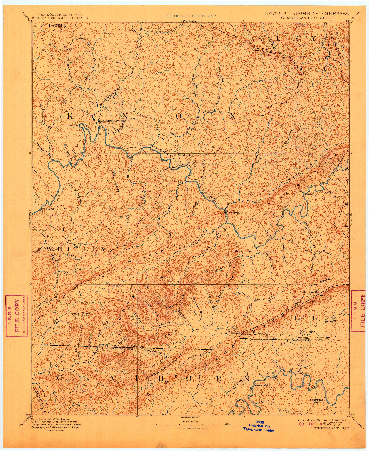 USGS 1:125000-SCALE QUADRANGLE FOR CUMBERLAND GAP, KY 1891