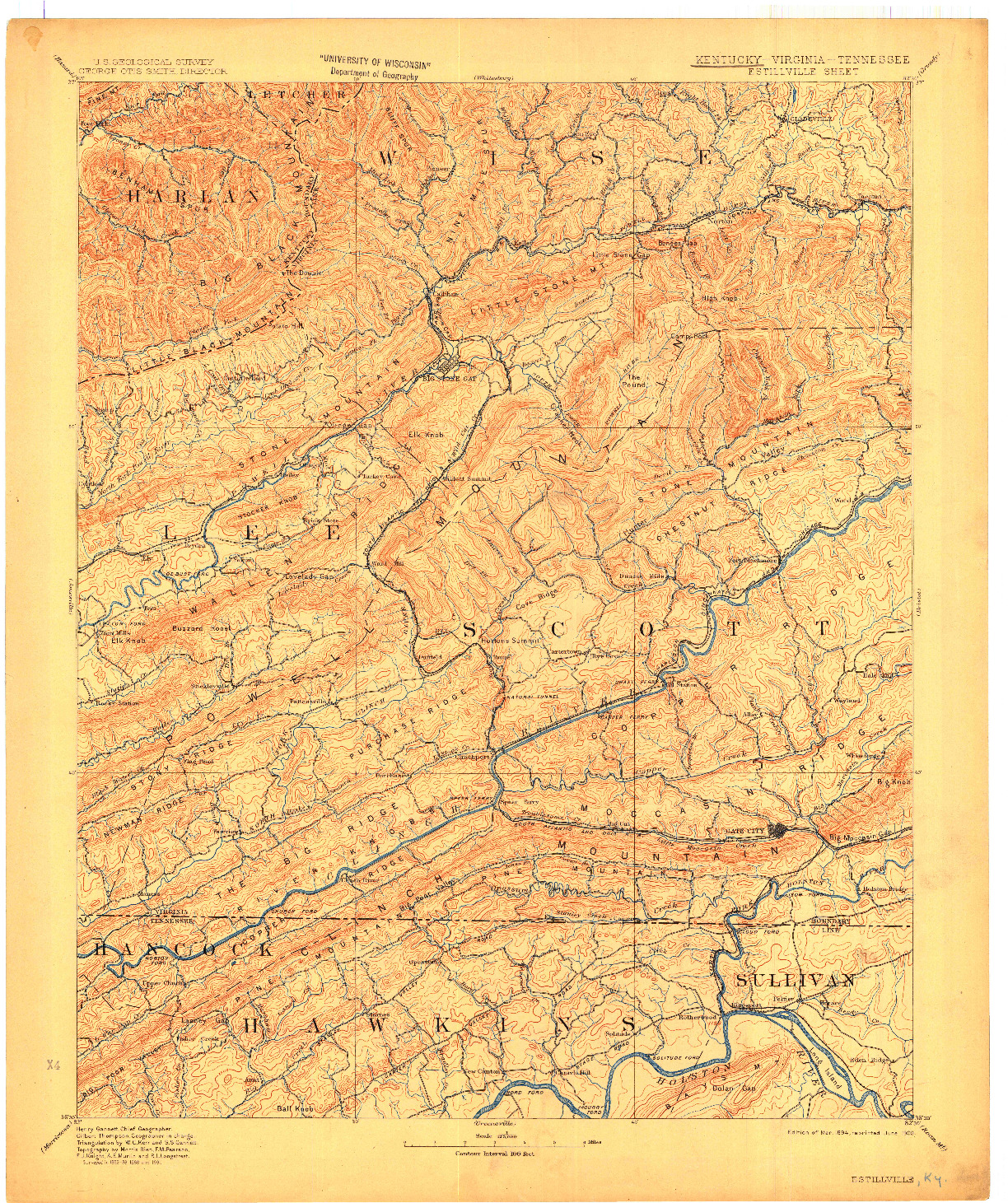 USGS 1:125000-SCALE QUADRANGLE FOR ESTILLVILLE, KY 1894