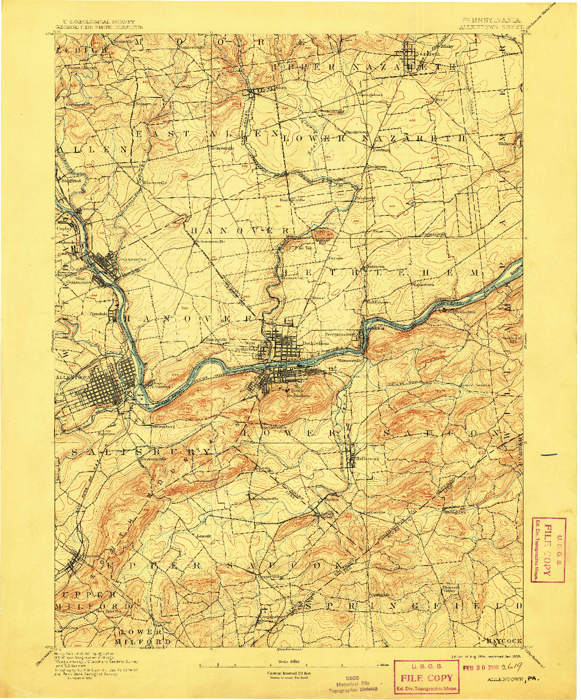 USGS 1:62500-SCALE QUADRANGLE FOR ALLENTOWN, PA 1894