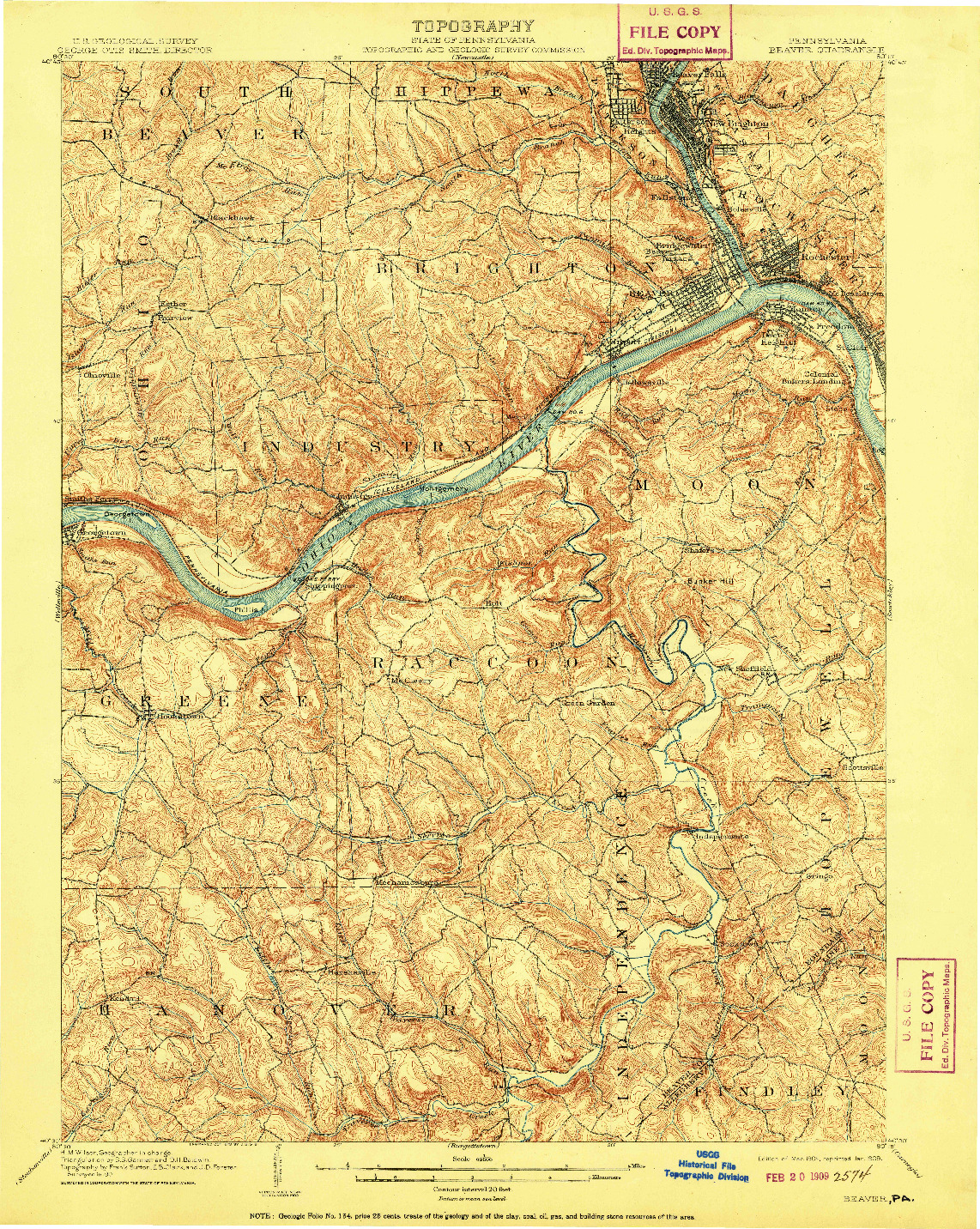 USGS 1:62500-SCALE QUADRANGLE FOR BEAVER, PA 1904