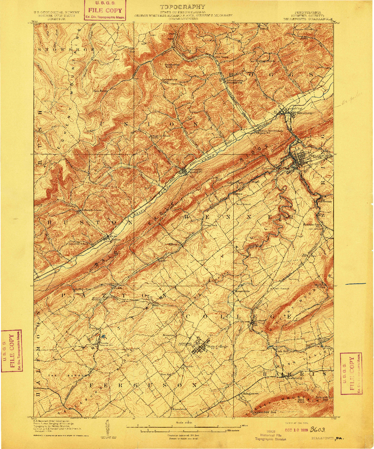 USGS 1:62500-SCALE QUADRANGLE FOR BELLEFONTE, PA 1909