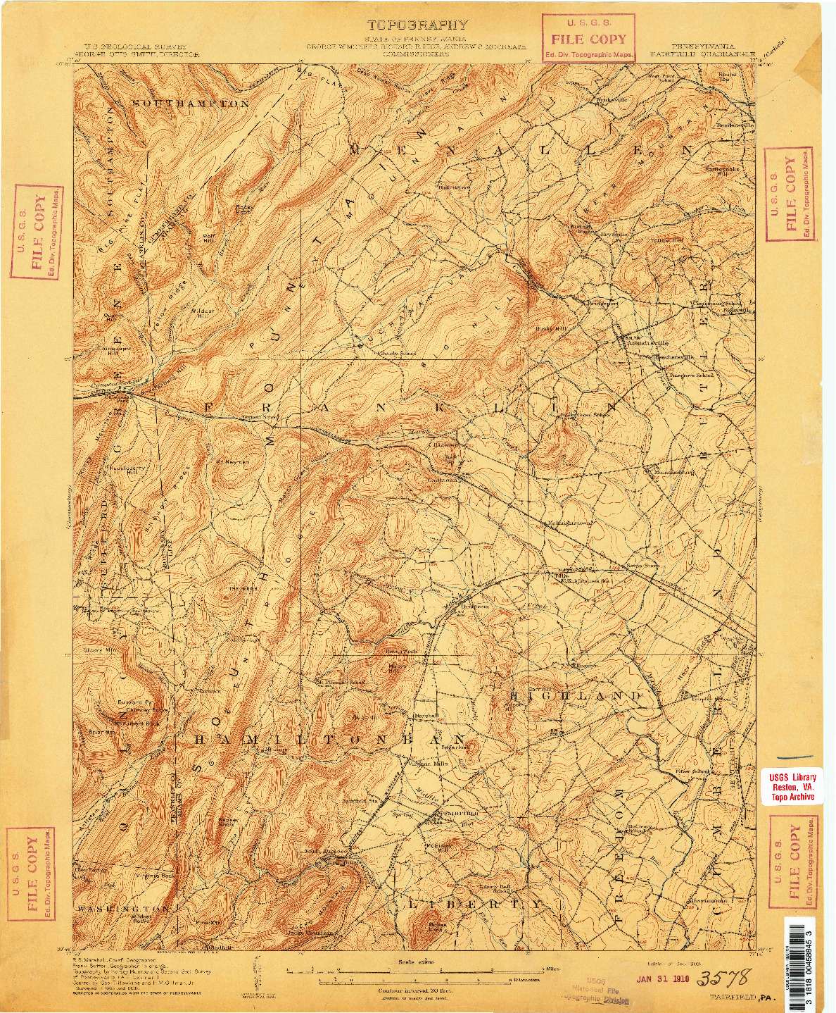 USGS 1:62500-SCALE QUADRANGLE FOR FAIRFIELD, PA 1909