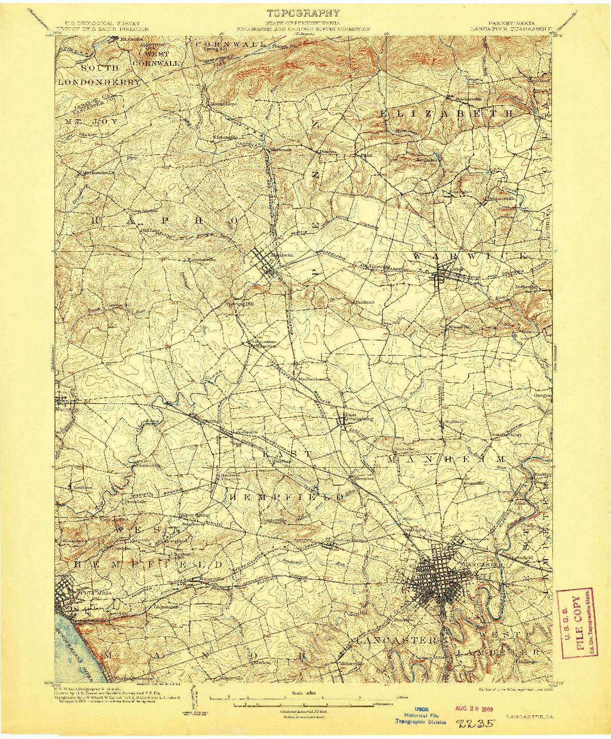 USGS 1:62500-SCALE QUADRANGLE FOR LANCASTER, PA 1904