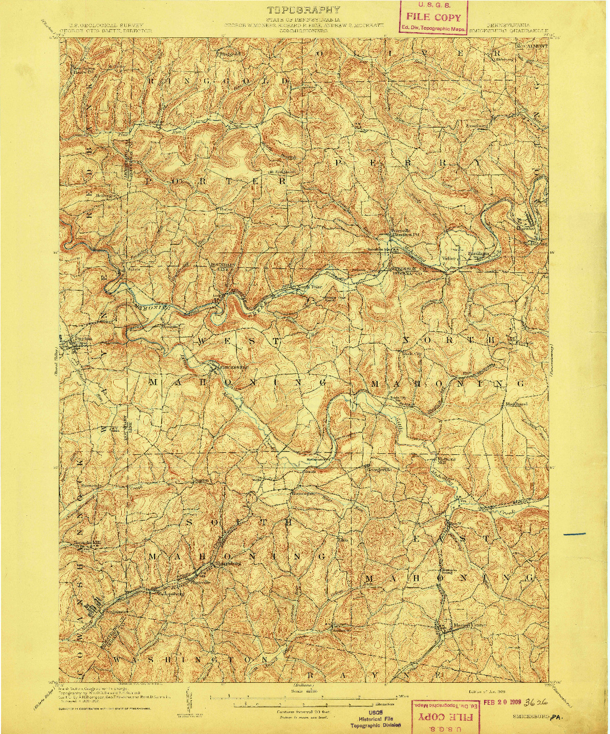 USGS 1:62500-SCALE QUADRANGLE FOR SMICKSBURG, PA 1909