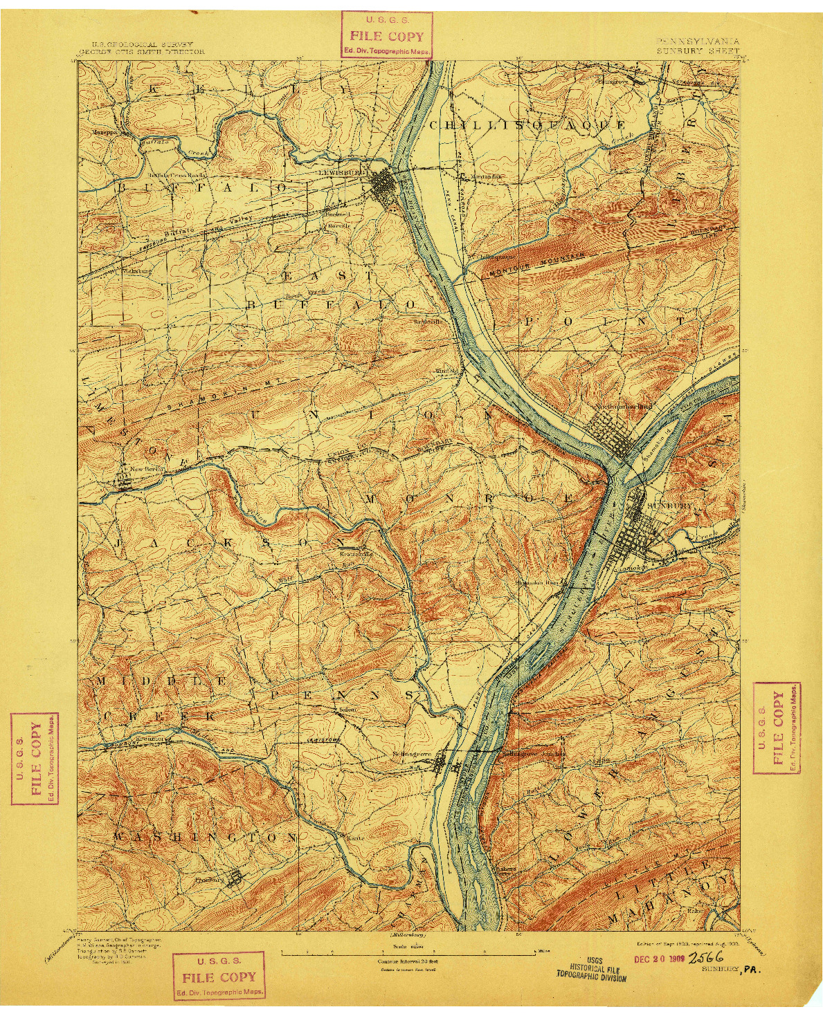 USGS 1:62500-SCALE QUADRANGLE FOR SUNBURY, PA 1893