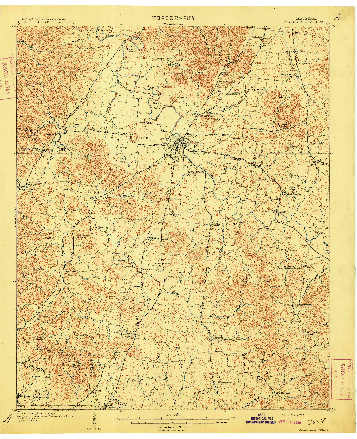 USGS 1:62500-SCALE QUADRANGLE FOR FRANKLIN, TN 1909