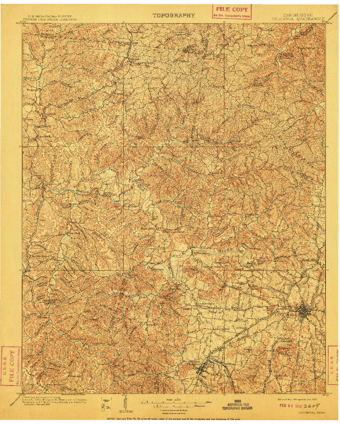 USGS 1:125000-SCALE QUADRANGLE FOR COLOMBIA, TN 1901