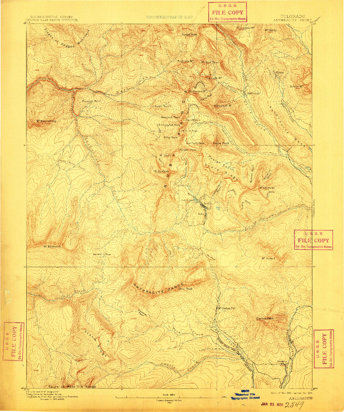 USGS 1:62500-SCALE QUADRANGLE FOR ANTHRACITE, CO 1893
